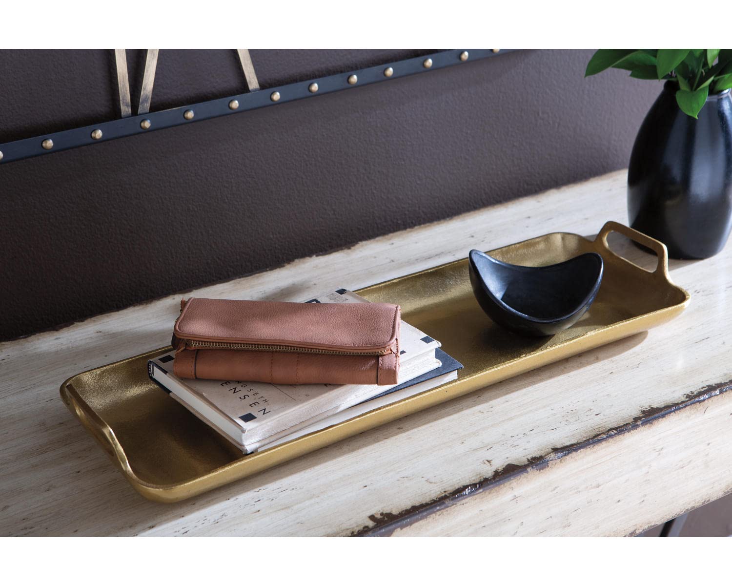 Signature Design by Ashley Posy Decorative Metal Serving Tray, Gold Finish