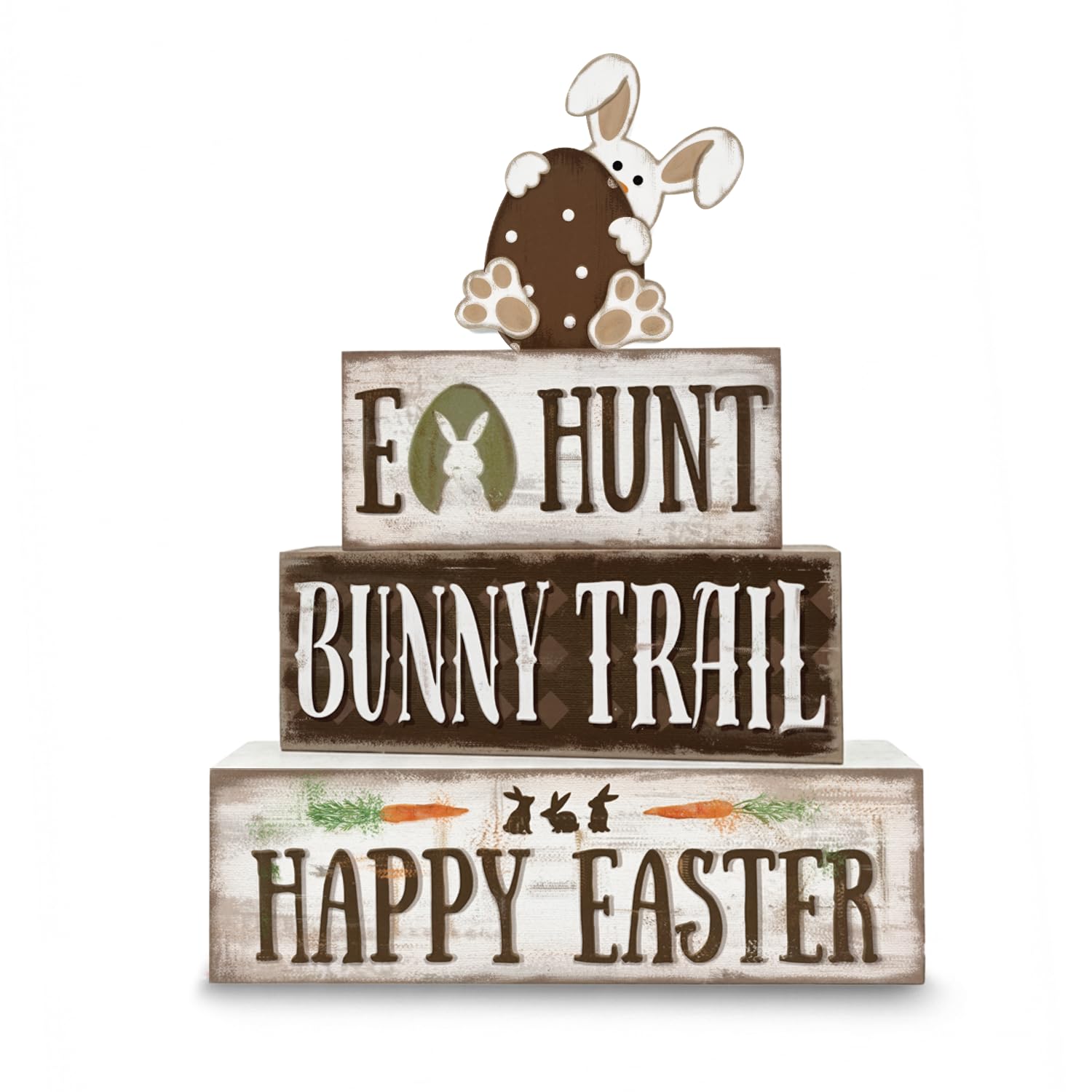 Golibra Easter Decorations, 4 Pcs Wooden Easter Table Decorations, Rustic Bunny Tiered Tray Decor, Wooden Table Sign for Desk Sh