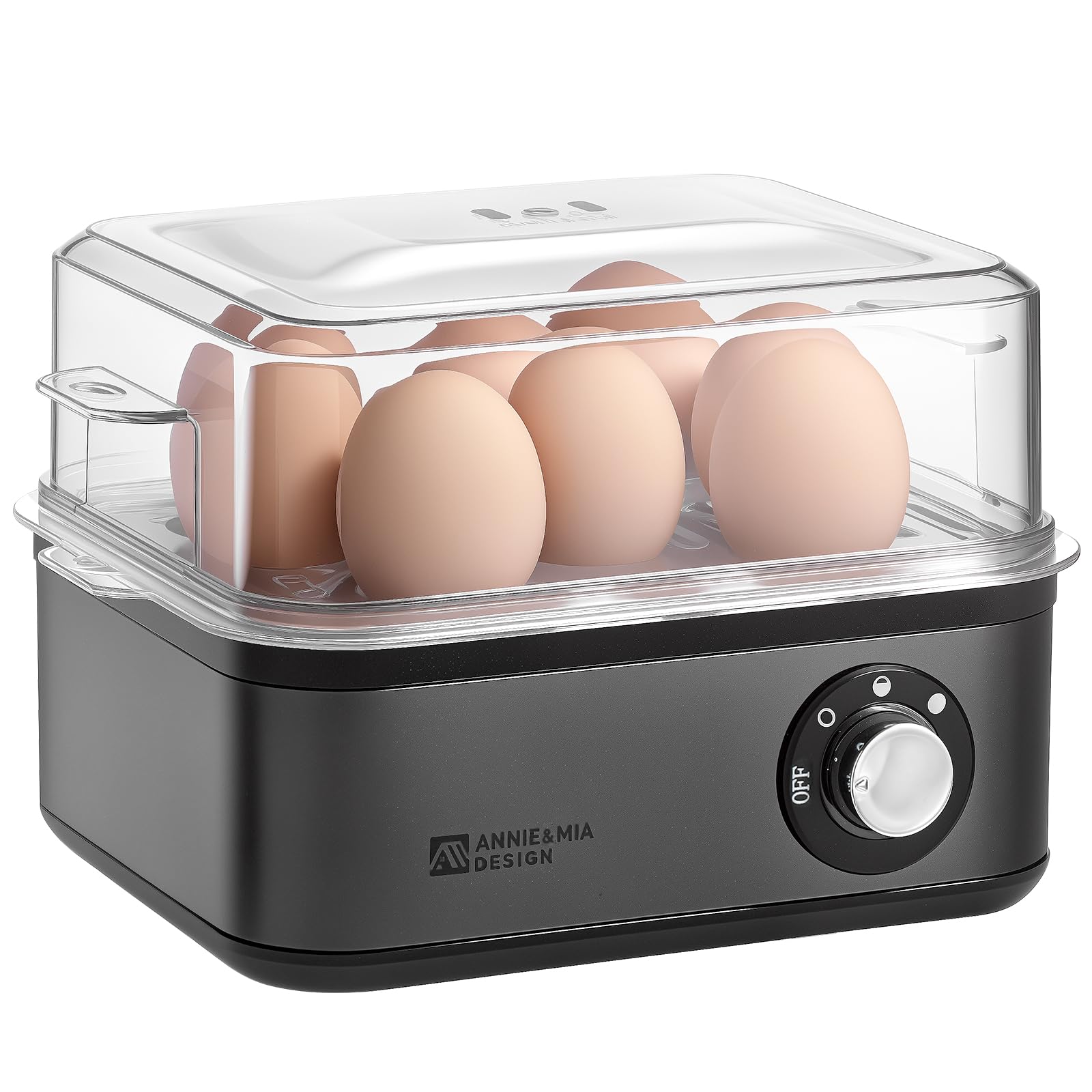 Annie & Mia Design Stainless Steel Electric Rapid Egg Cooker, 8 Egg Capacity 500W, Soft/Medium/Hard Boiled Egg Boiler Poacher St