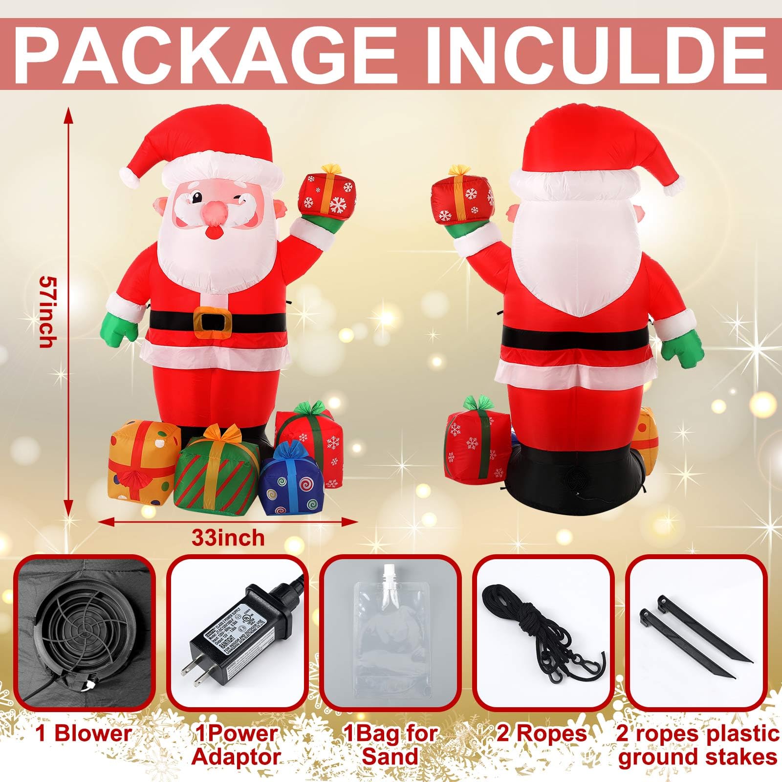 Bencailor Inflatable Santa Claus 4.7 FT with LED Lights - Multicolor Outdoor Holiday Decoration for Yard Garden Party