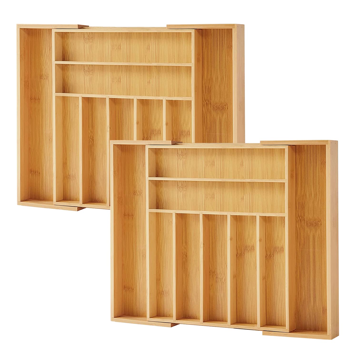 Purawood Large Premium Bamboo Silverware Organizer, 2 Pack - Expandable Kitchen Drawer & Utensil Organizer, 17'' X 19.75'' Cutle