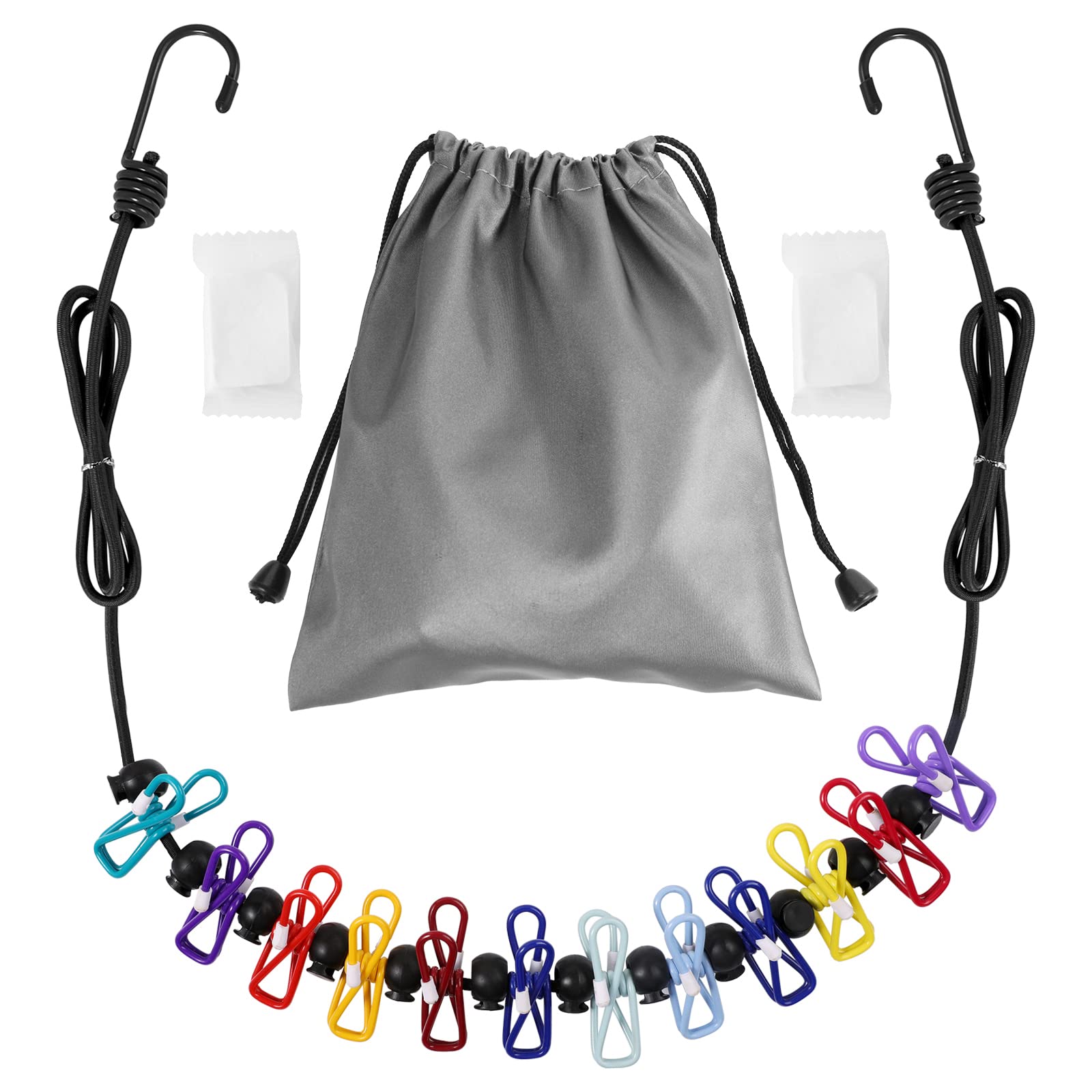 Retractable Travel Clothesline, Portable Clothesline (Including 2 Compressible Towels) 12 Clothespins, Suitable For Indoor And O