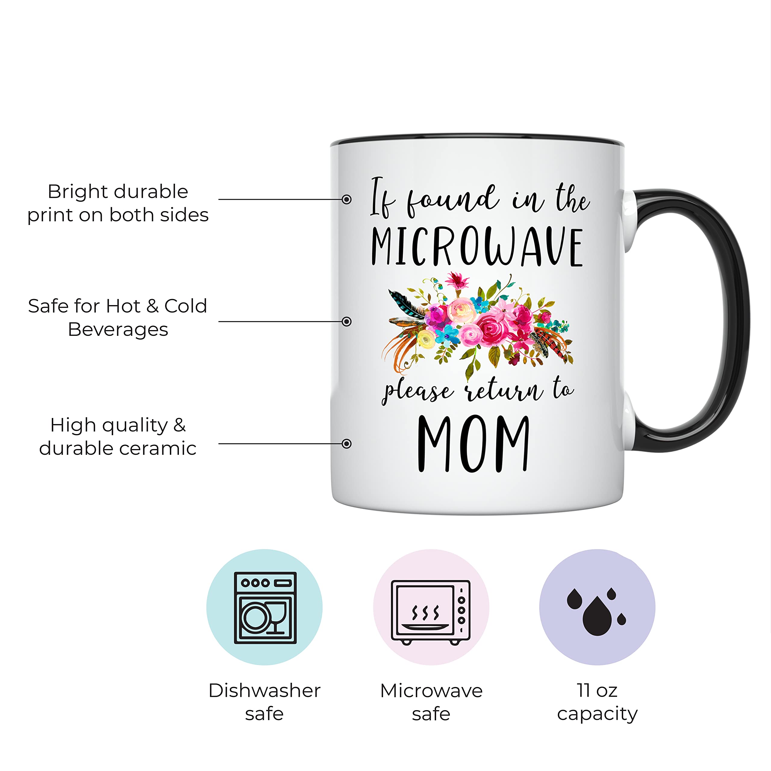 YouNique Designs If Found In Microwave Please Return To Mom Mug, 11 Ounces, Mom Gifts From Daughter (Black Handle)
