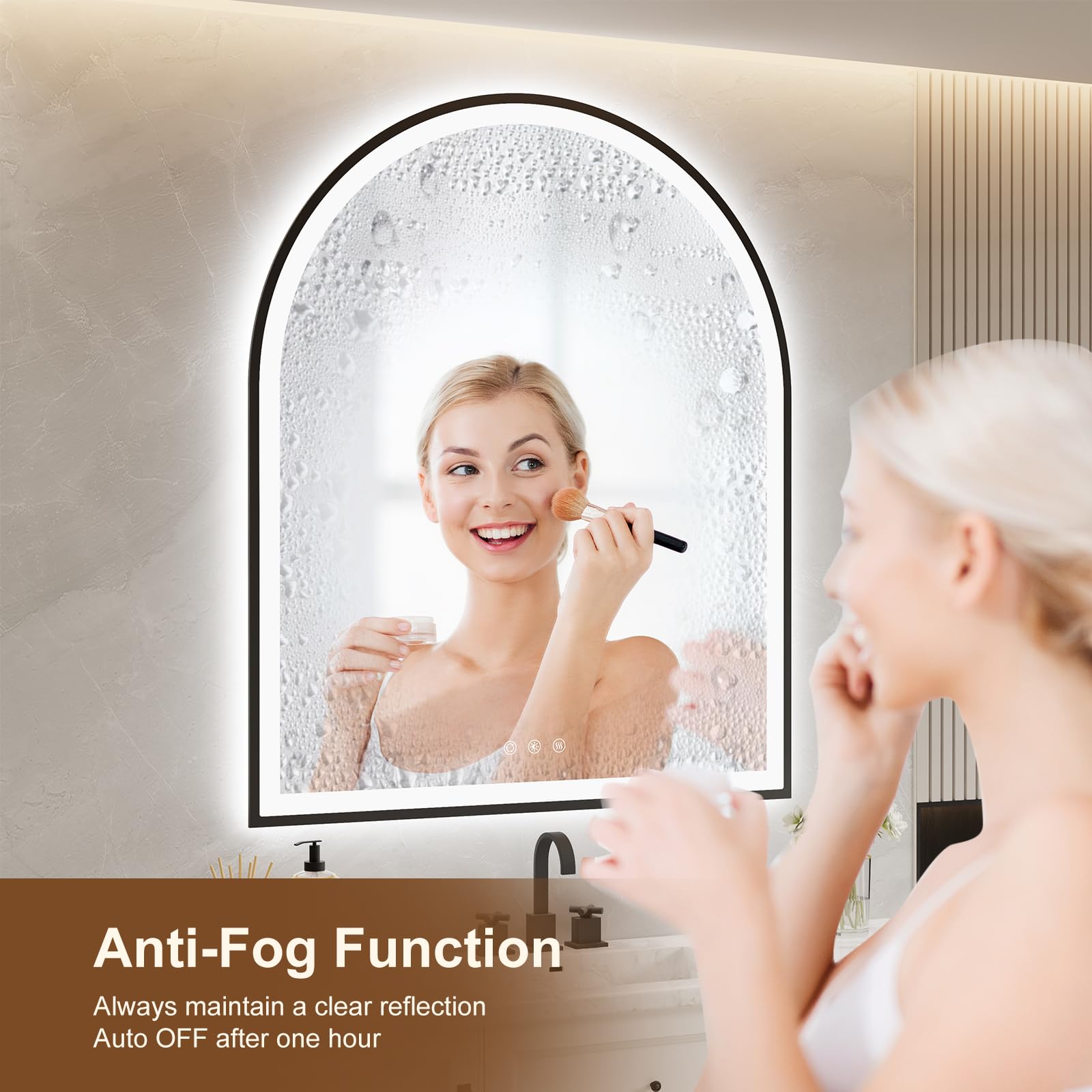Oumusu Arched Led Mirror For Bathroom 30''X36'' With Front And Backlight, Black Bathroom Mirror With Lights-Anti-Fog, Dimmable-L