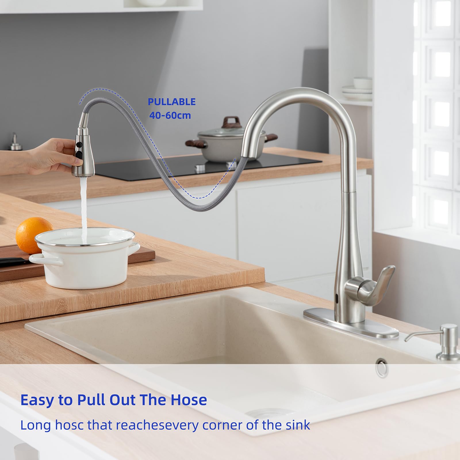 Hghgk Touchless Kitchen Faucet With Soap Dispenser And Pull Down Sprayer - Single Handle Sensor Kitchen Sink Faucet, 1 Or 3 Hole