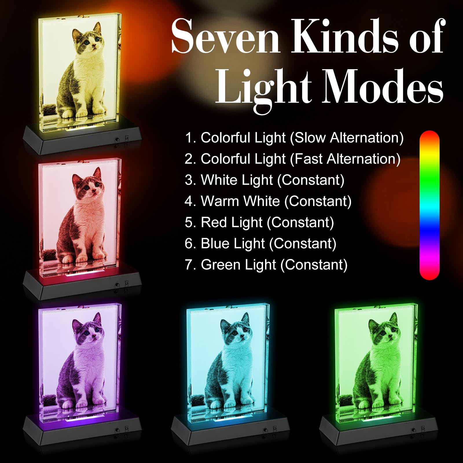 Qunclay 3 Sets Sublimation Blanks Crystal with Colorful LED Base Gifts Tabletop Decor DIY Photo Frame Heat Transfer Picture Fram