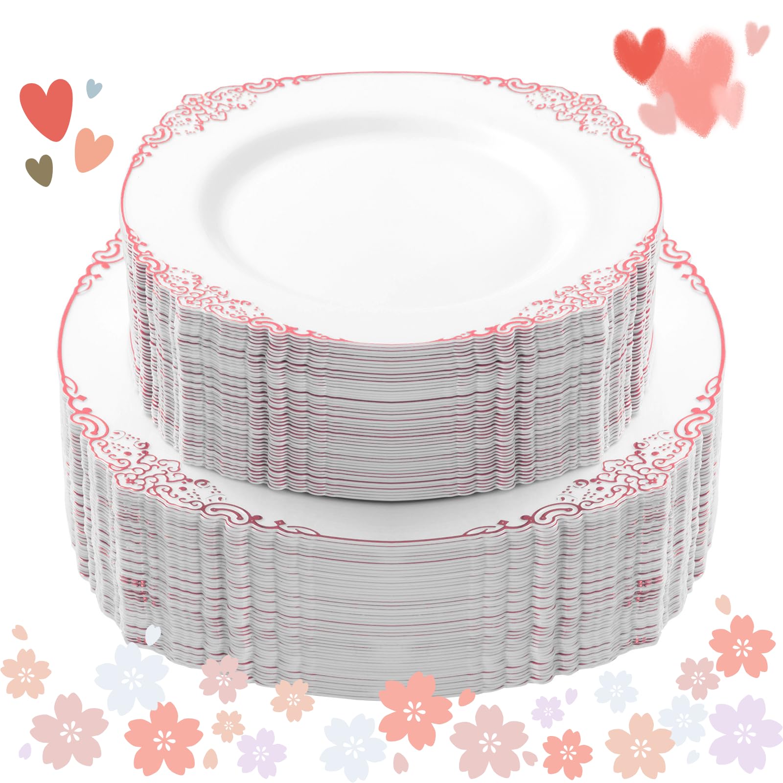 Bestluck 100 Pcs White And Rose Gold Plastic Plates For 50 Guests, Rose Gold Disposable Plates Include 50 Pcs Dinner Plates, 50