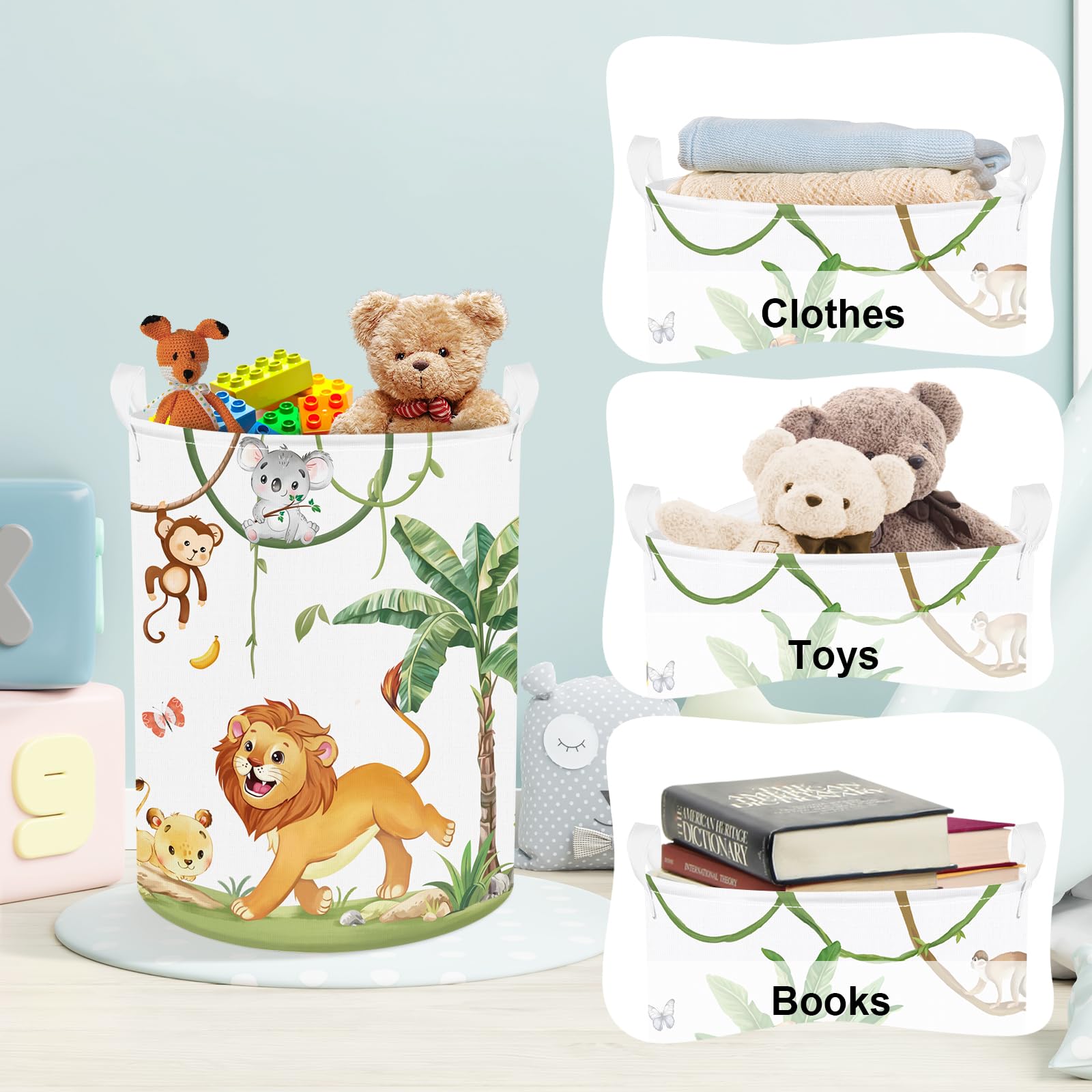 Clastyle Tropical Jungle Animals Baby Laundry Hamper Palm Tree Kid Storage Basket Boys Girls Gift Toy Box Collapsible Clothes Or