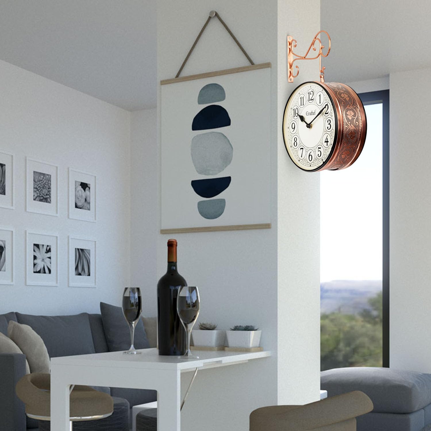 CRAFTEL Metal Analog Railway Station Clock Double Sided Vintage Wall Clock for Living Room Home and Office (Rose Gold_10 Inches)
