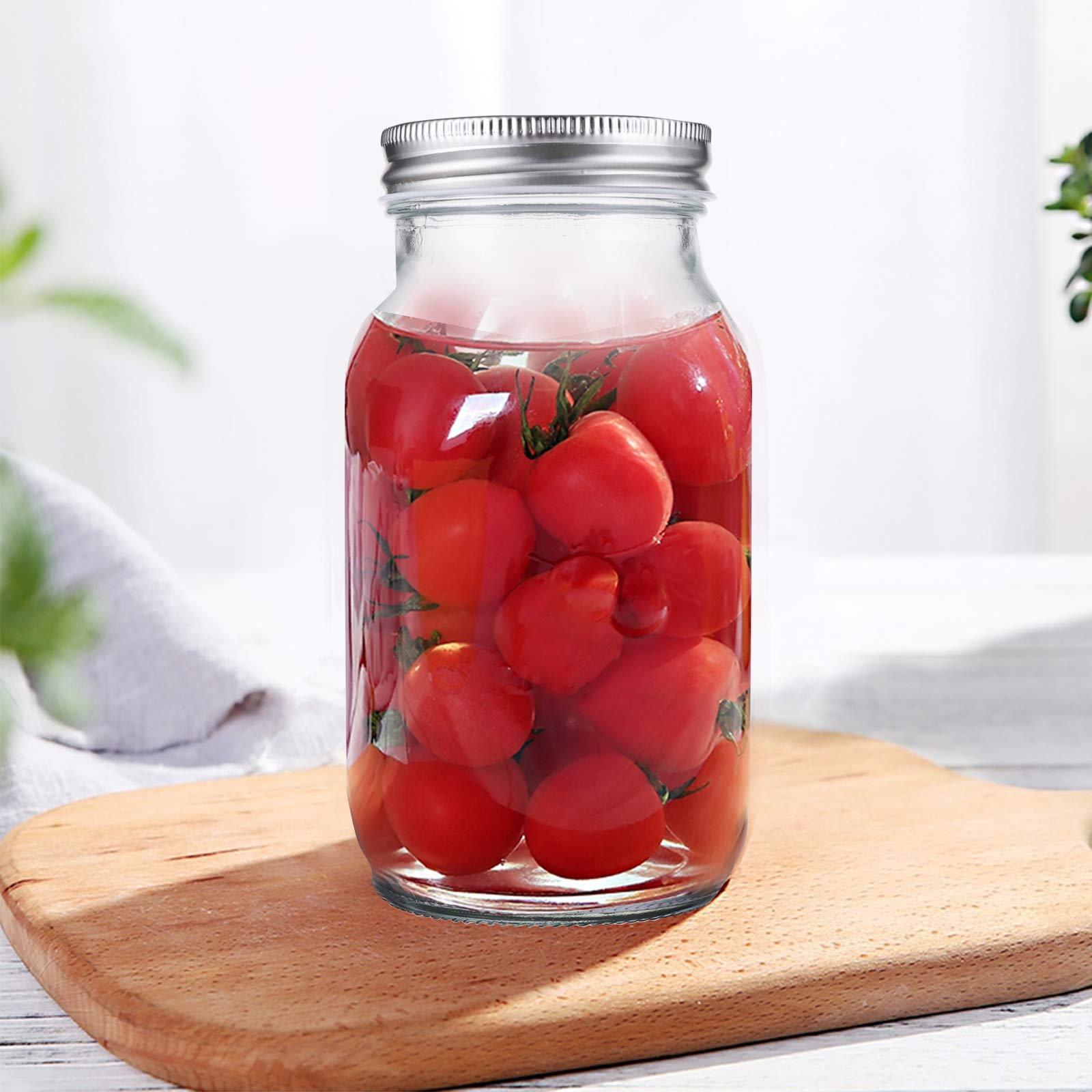 Jucoan 12 Pack 24 Oz Glass Mason Jar Canning Jar With Silver Airtight Metal Lids, Regular Mouth Glass Jars For Preserving Fruits