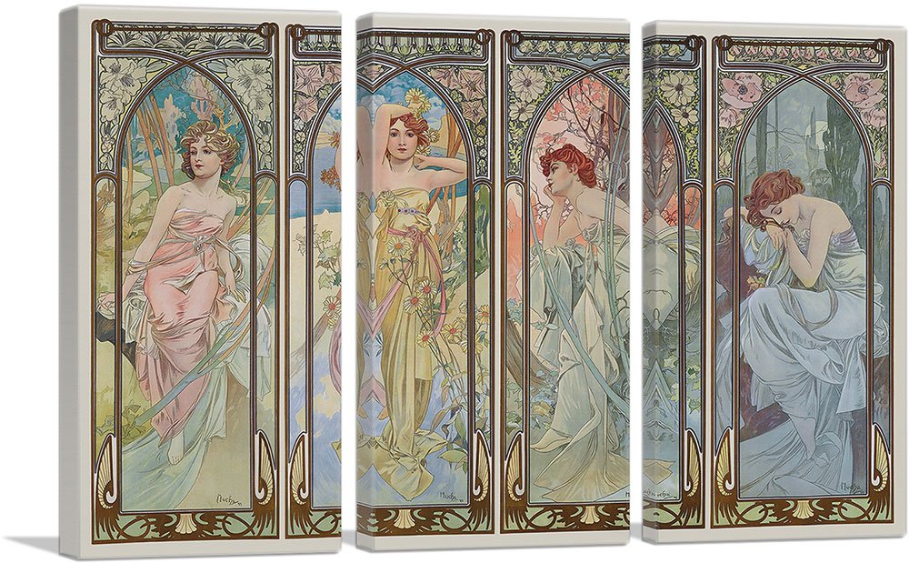 Artcanvas Times Of The Day Canvas Art Print Stretched Framed Painting Picture Poster Giclee Wall Decor By Alphonse Mucha - 60''