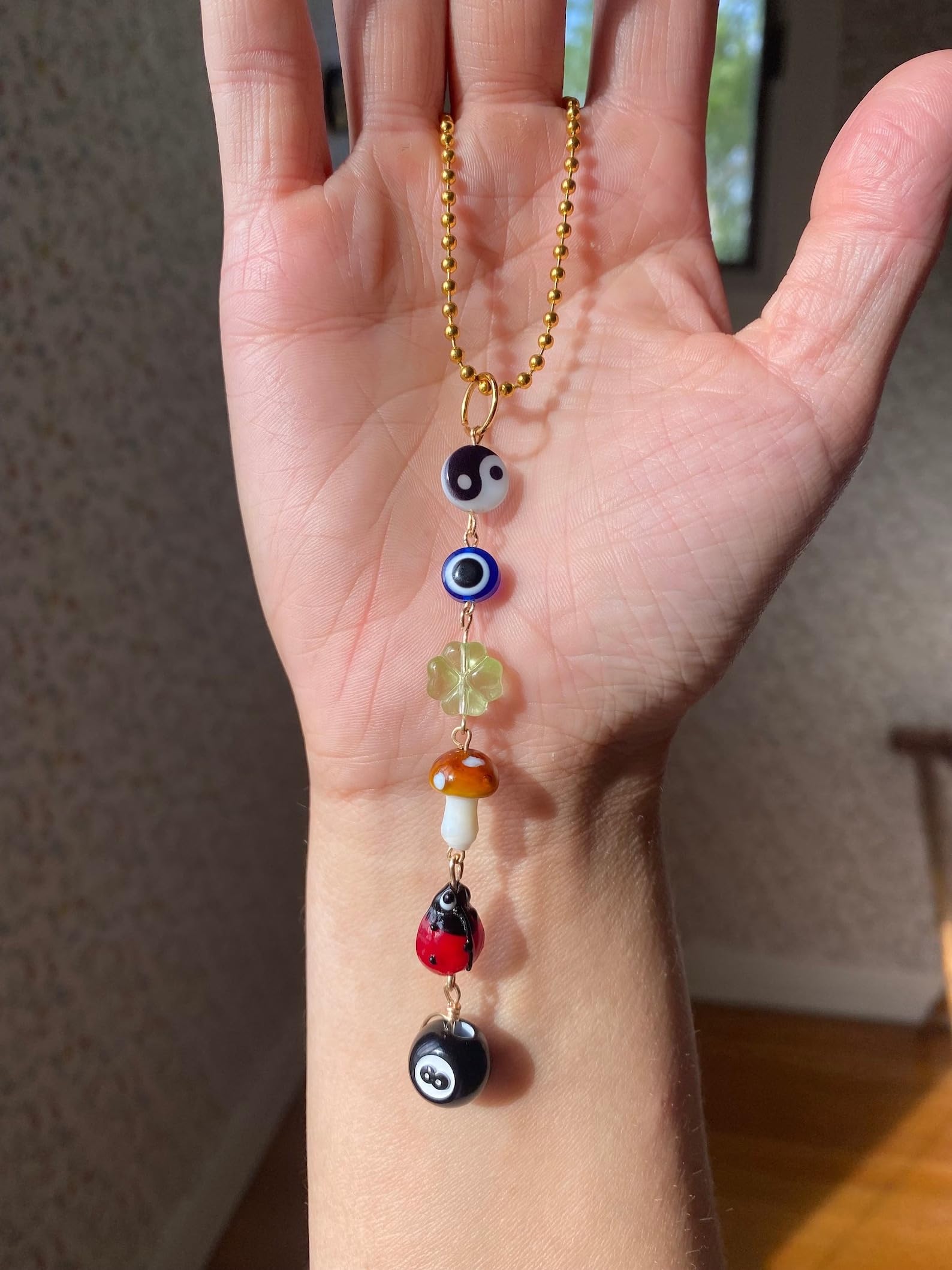 Evil Eye Car Hanging Ornament,Good Lucky Days Car Charm,8 Ball Mushroom Four-Leaf Clover Pendant for Car Rear View Mirror,Cute B