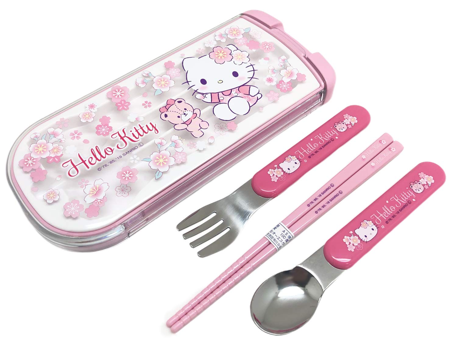OSK CT-20 Hello Kitty Cutlery Set, Sakura, Pull, Trio, Chopsticks, Spoon, Fork, Made in Japan, Sliding, Dishwasher Safe, Easy to