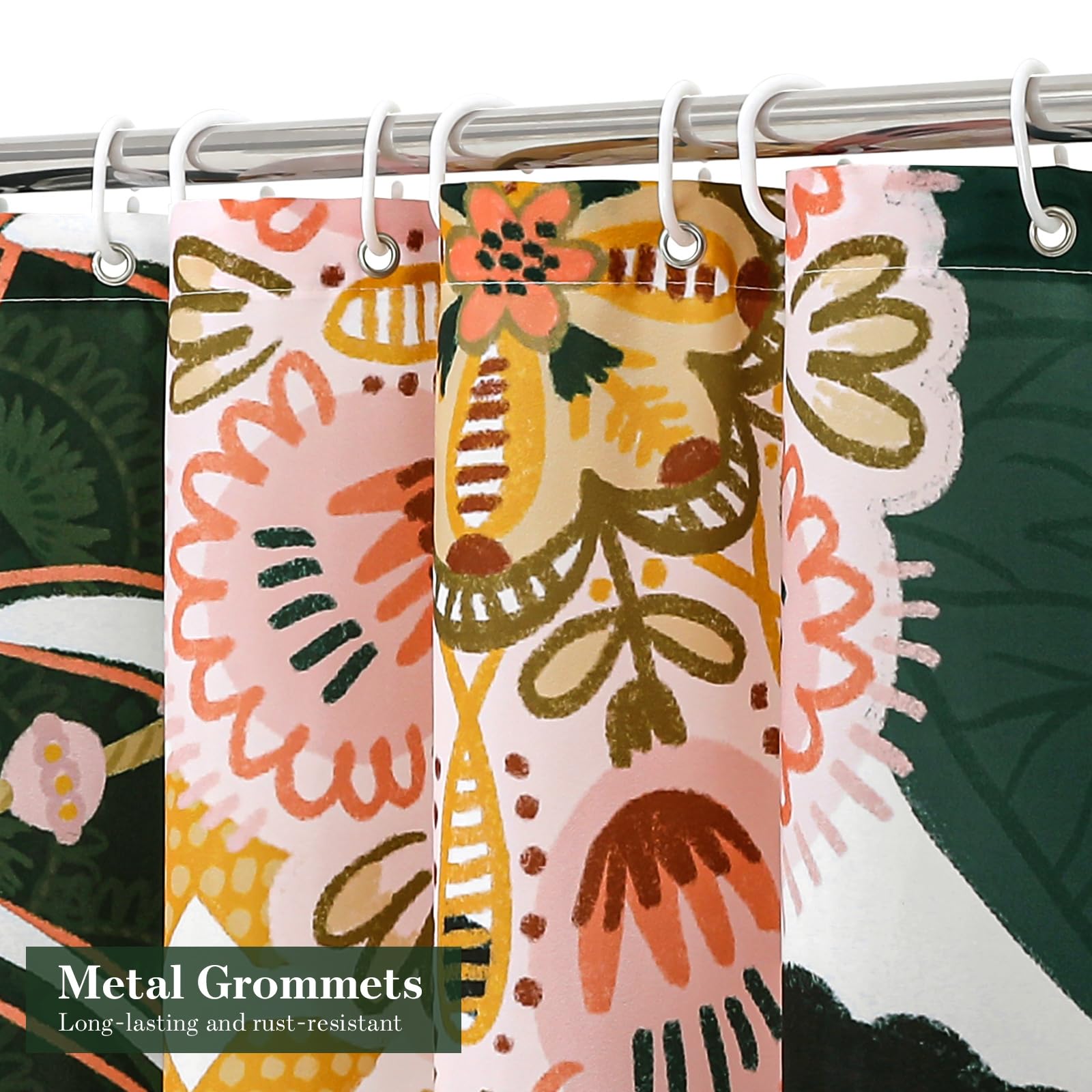 Mitovilla Boho Floral Shower Curtain Set With Hooks, Tropical Leaves Fabric Cloth Shower Curtains For Rustic Vintage Bathroom De