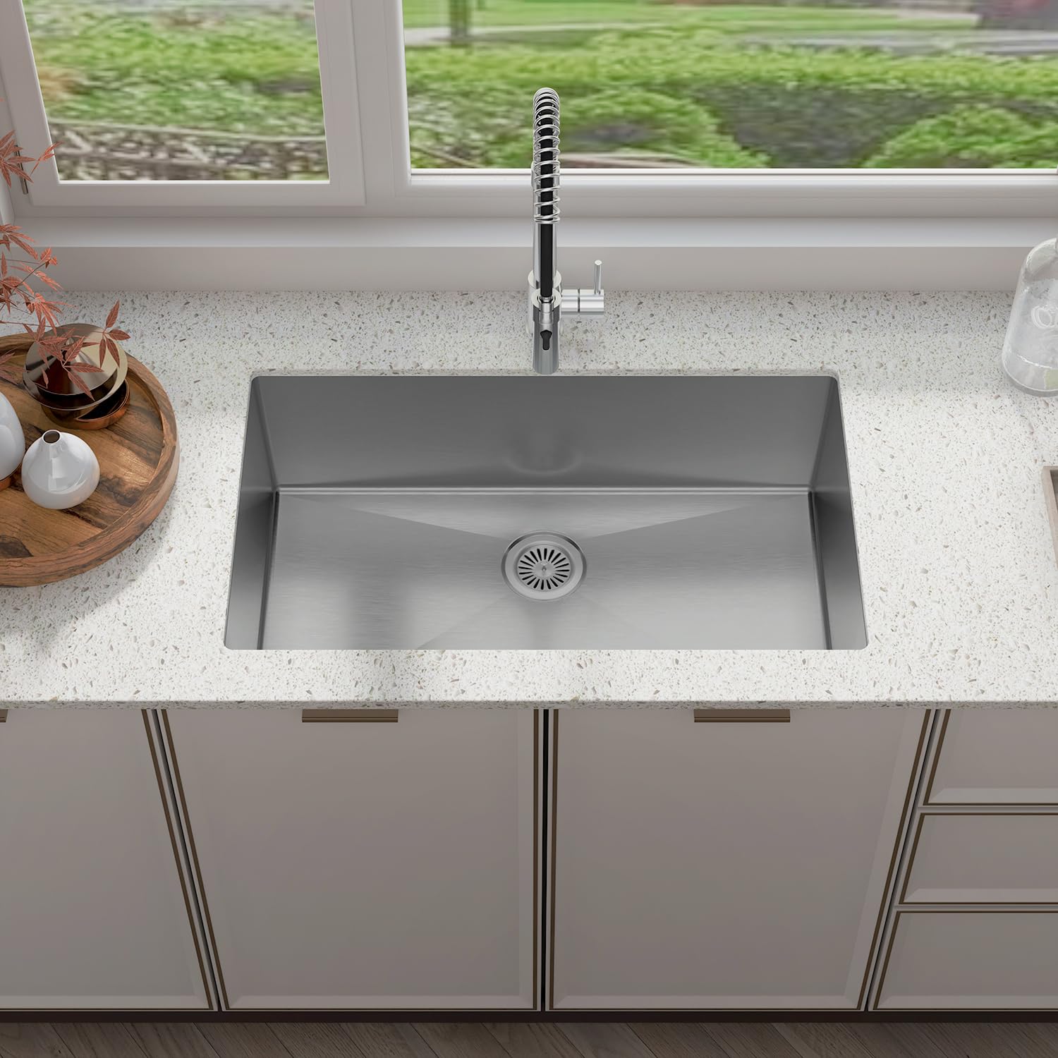 Sinber 32'' x 19'' x 10'' Undermount Single Bowl Kitchen Sink with 18 Gauge 304 Stainless Steel Satin Finish HU3219S-S (Sink Only)