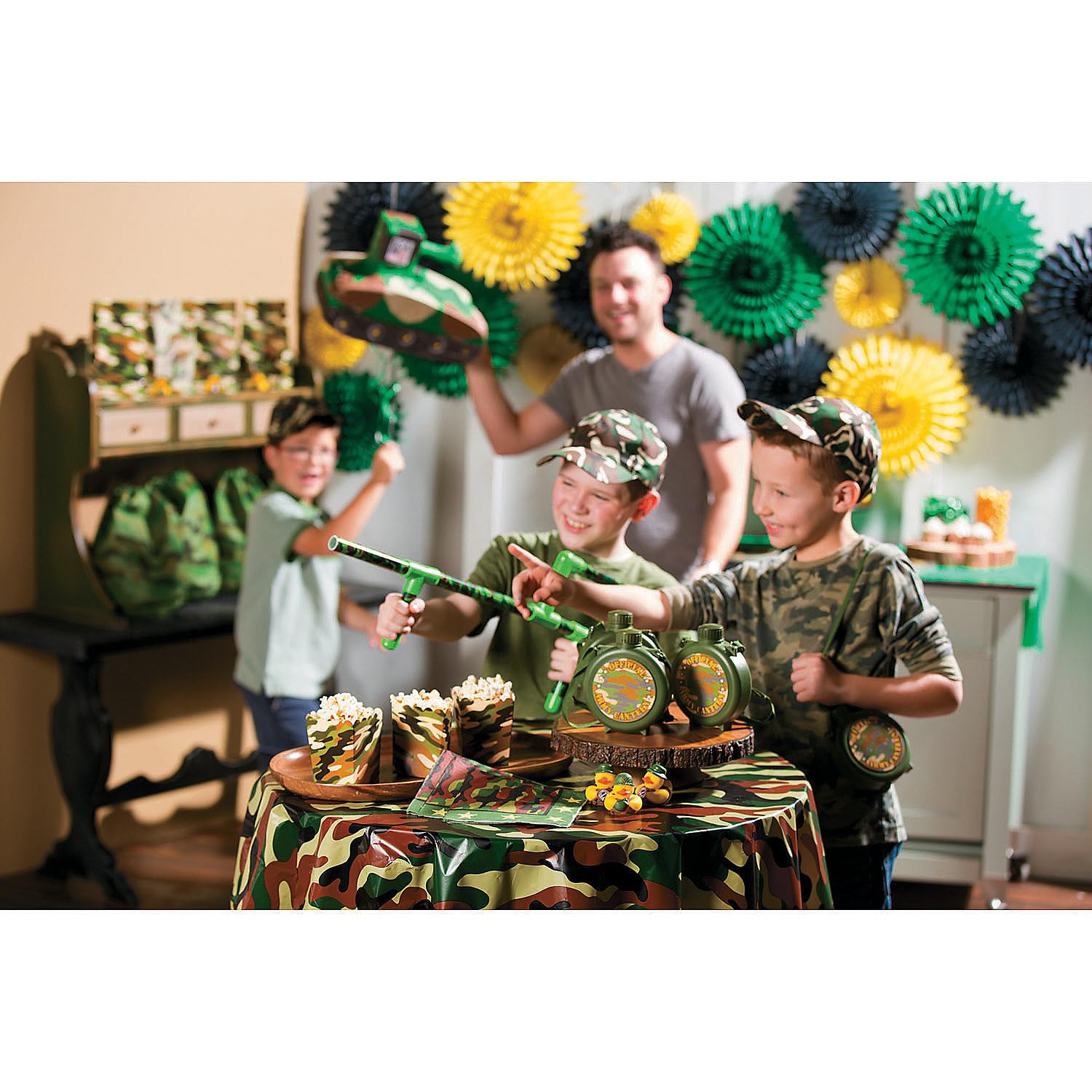 Fun Express Set Of 12 Pieces Canteens For Kids Party, Each Has Nylon Strap And Holds 15 Oz, Bpa Free Plastic, Camouflage Canteen