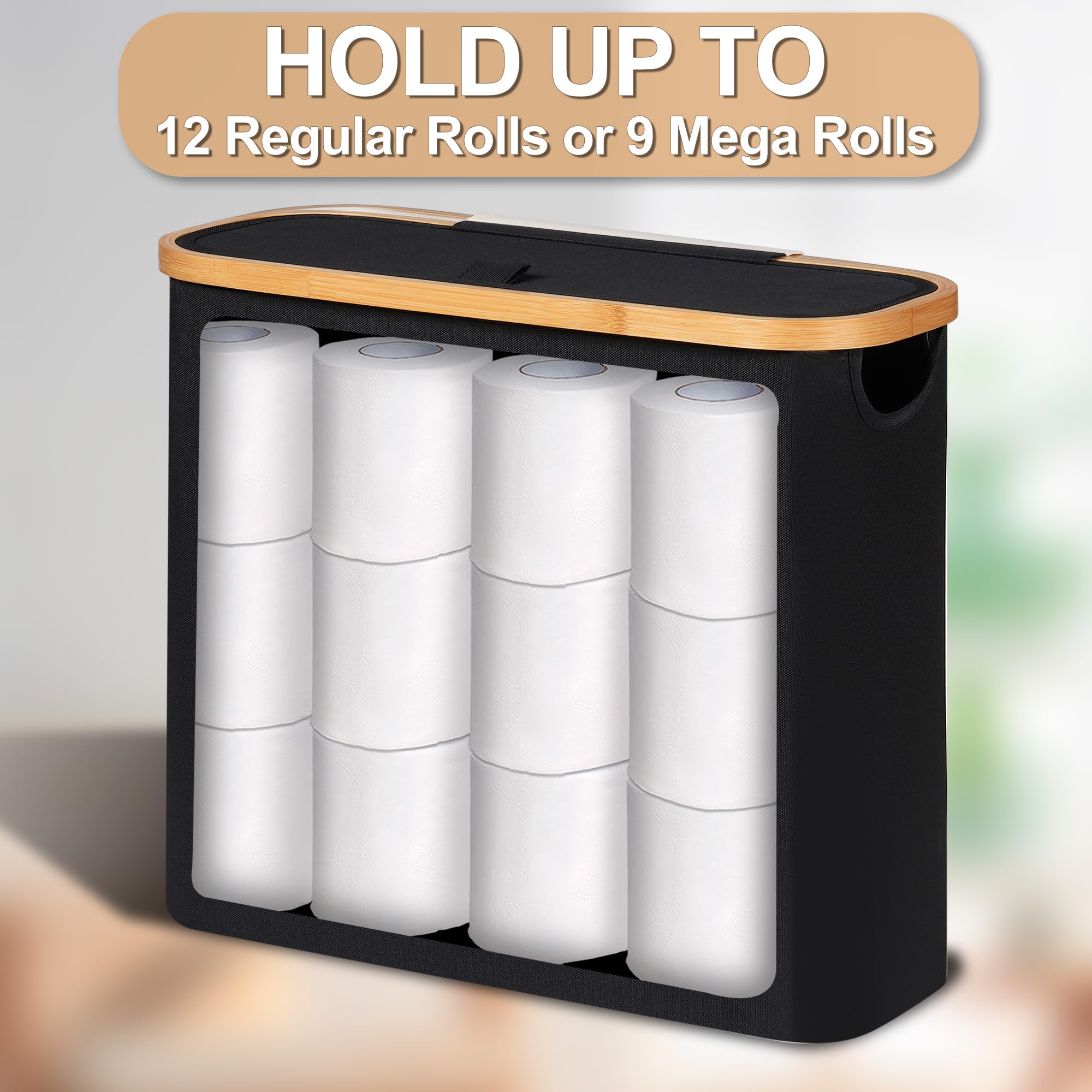 Efluky Toilet Paper Basket 28L, Toilet Paper Storage With Lid For Bathroom, Toilet Paper Holder With Storage, Free Standing Toil