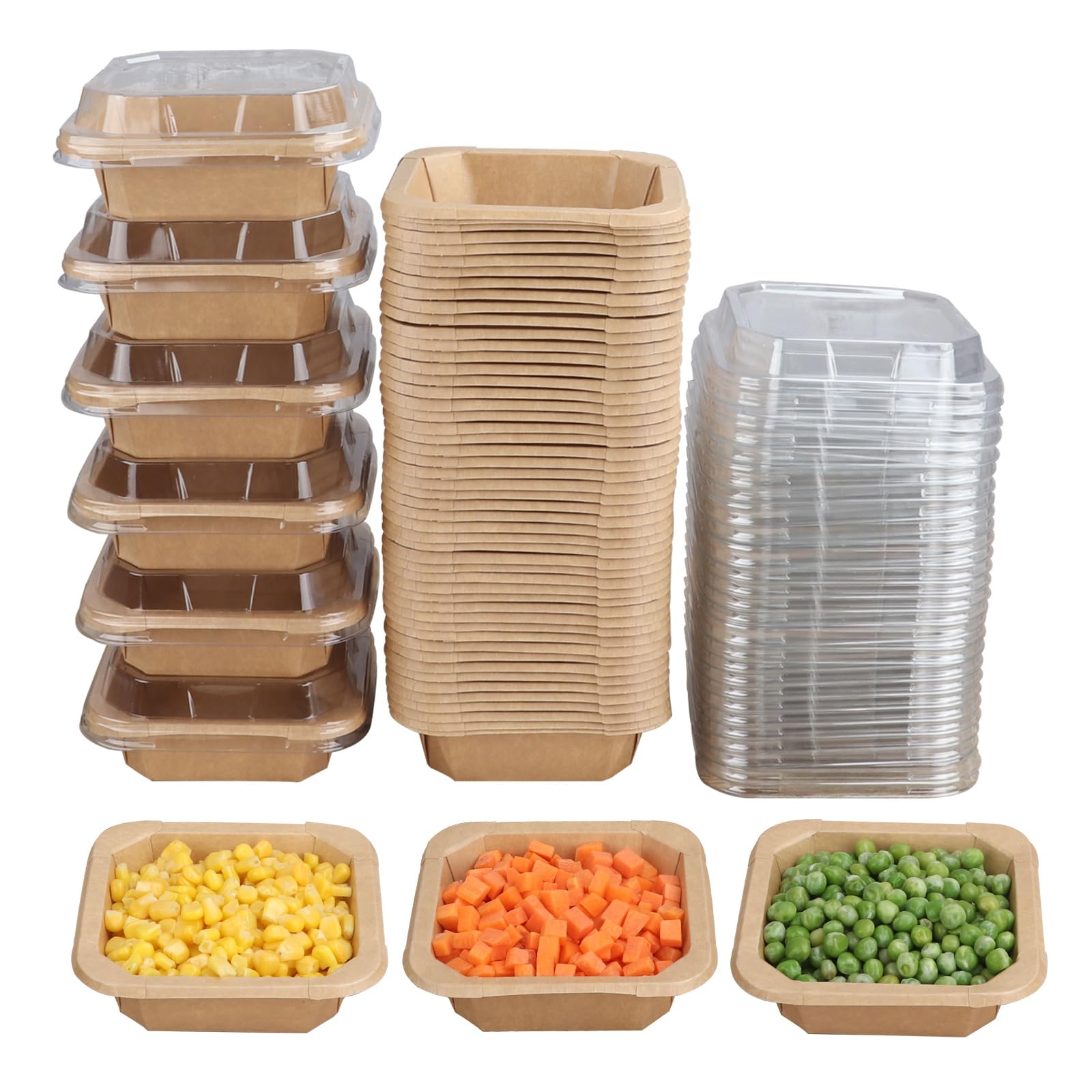 JAYEEY 10 oz Disposable Kraft paper bowls with lids,Food container 50 Pack