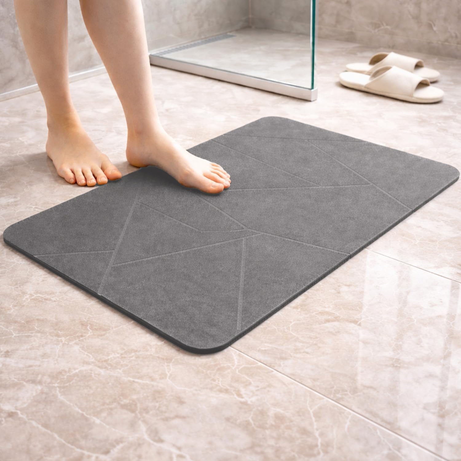 Amazon Basics - Diatomite Stone Bath Mat | 60 L  39 W  0.9 H Cm | Puzzle Surface | Grey | Fast Drying, Quick Absorption | Anti-S