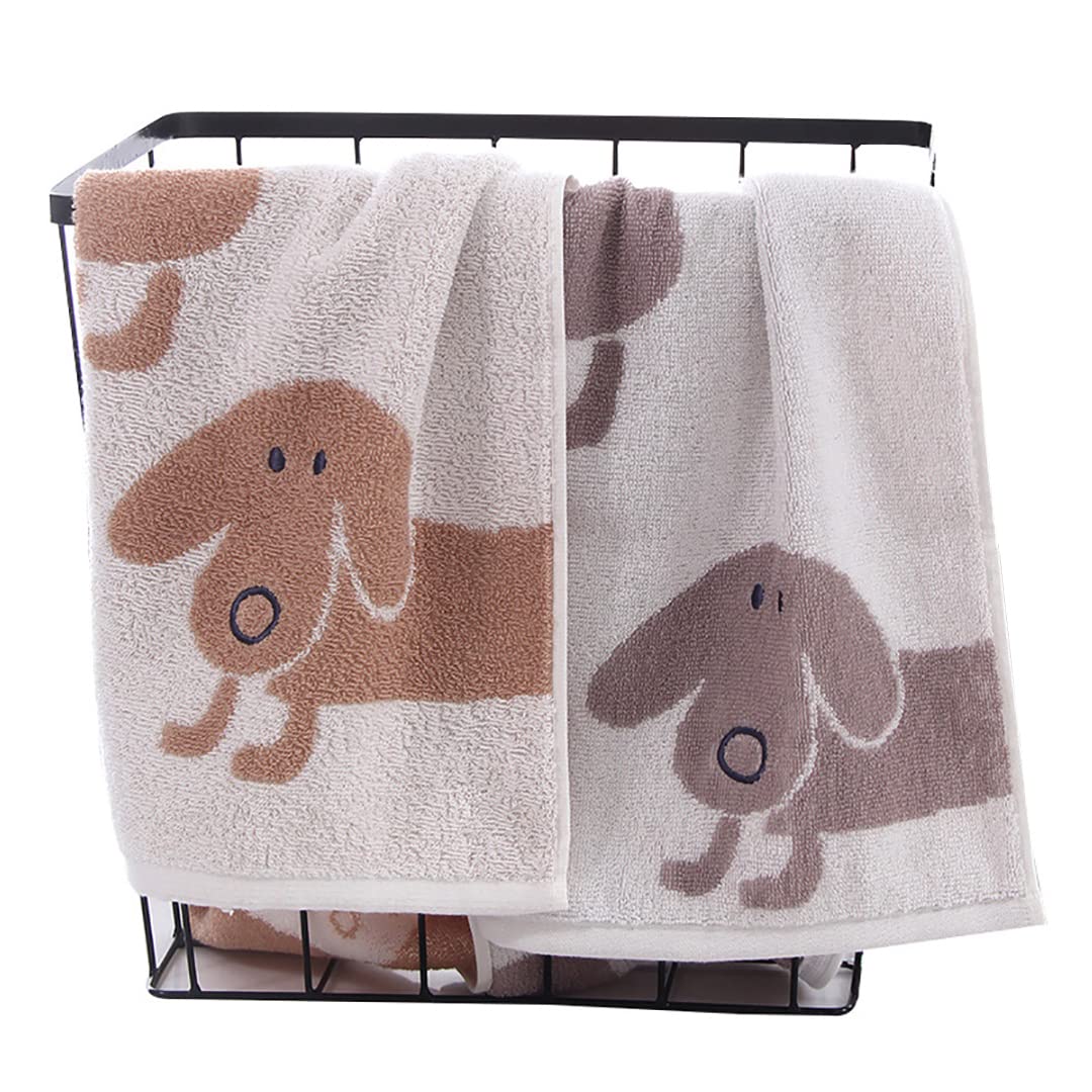 Kissvian 2 Pack Pure Cotton Hand Bath Towel Set, Cartoon Dog Pattern Fingertip Towels Face Cloths, Soft And Absorbent Washcloths
