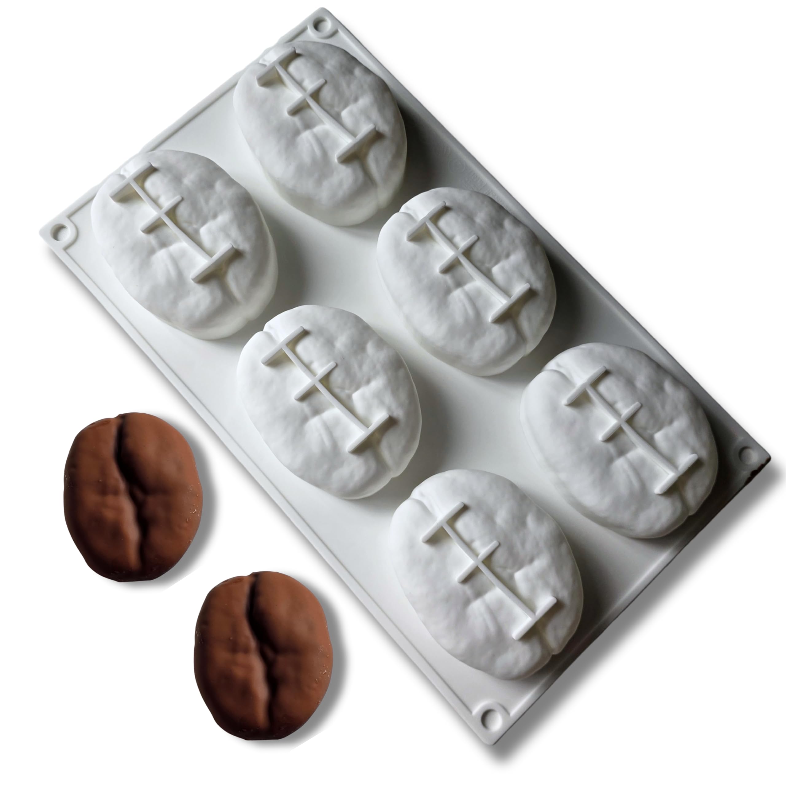 Professional 3D Realistic Coffee Bean Silicone Mold, 6Cavity, FoodGrade BPAFree, for Chocolate, Mousse, Fondant, 3.4oz per Ca