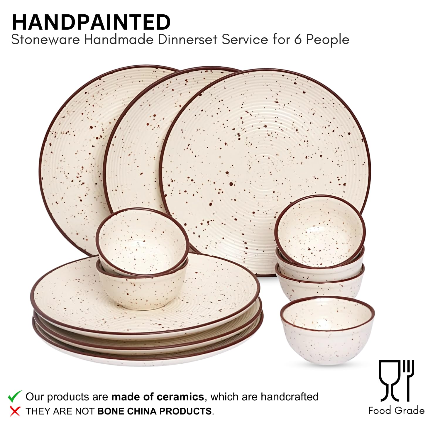 Yourowndcor Sophisticated Ceramic Floral Dinnerware Collection Set Of 12 Pieces (6 Plates 10.6 Inch, 6 Bowls/Katori 4.3 Inch) |