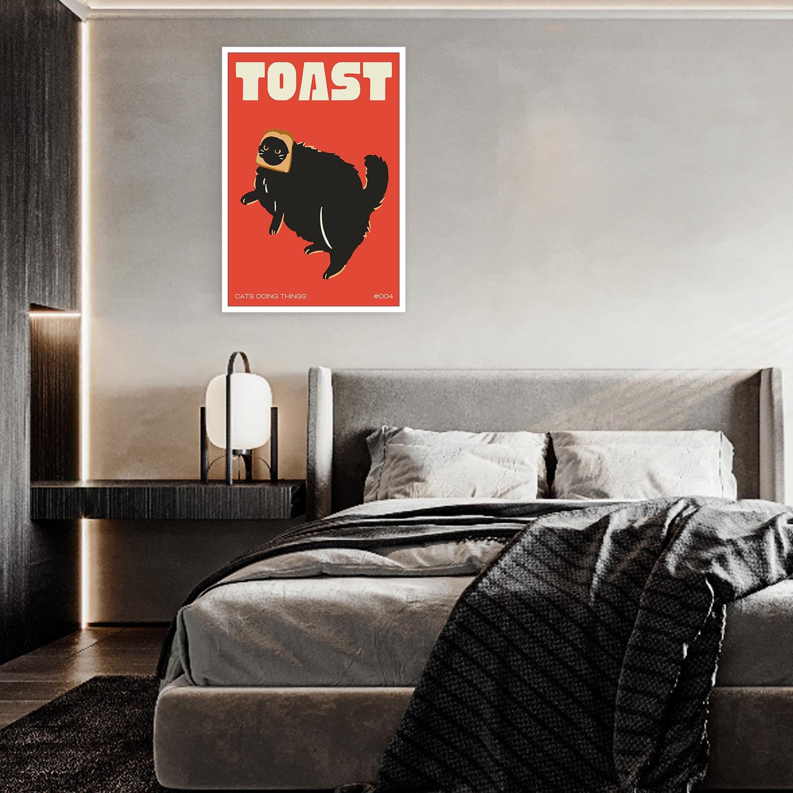 Tyohu Funny Black Cat Bread Kitchen Canvas Wall Art Cute Quirky Cat Doing Things Toast Posters Cat Lover Gifts Funky Pet Animal