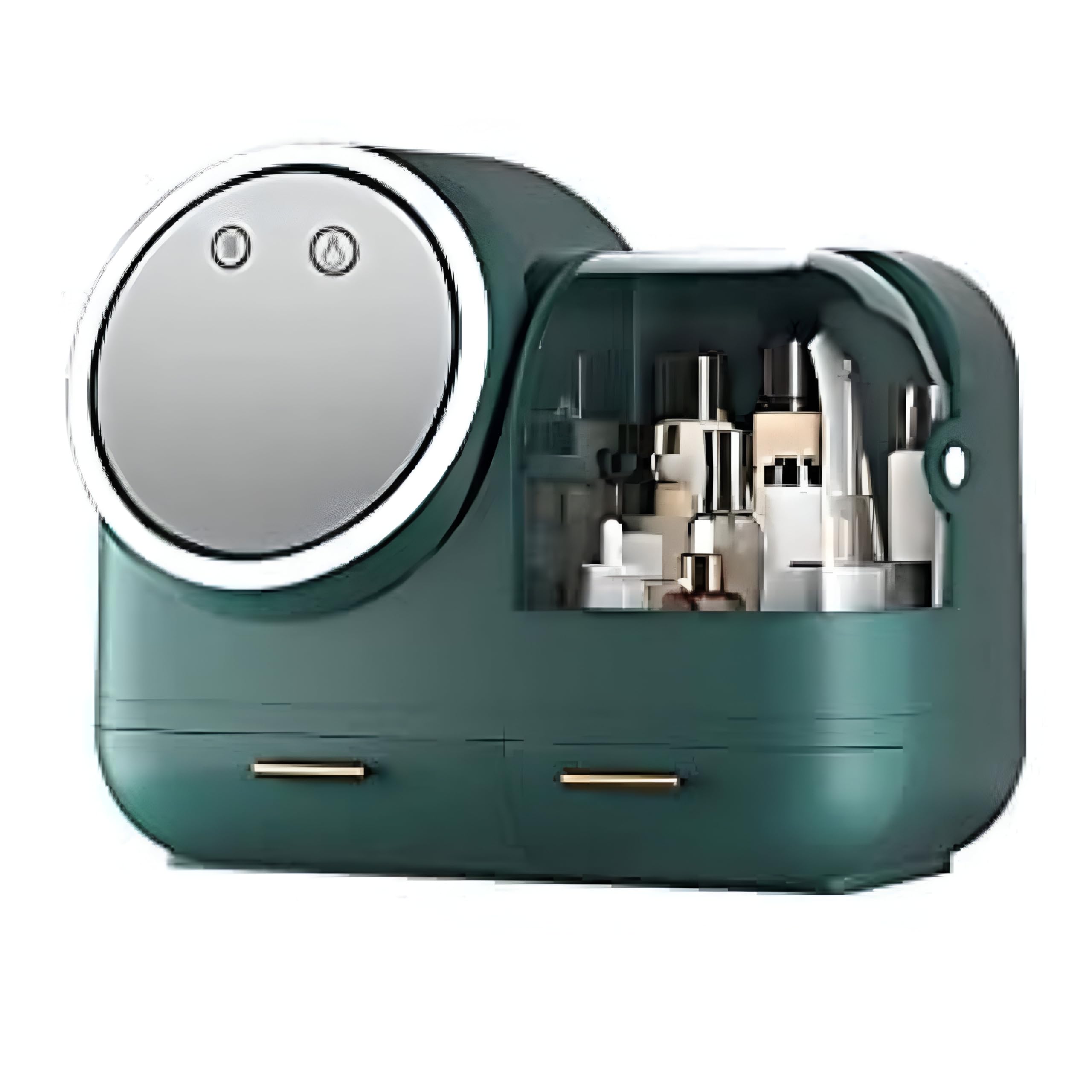 Noscomp Makeup Organiser With Led Mirror, Fan & Usb Charging | Rotating Carousel | Desktop DustProof Beauty Case | Drawer Stora