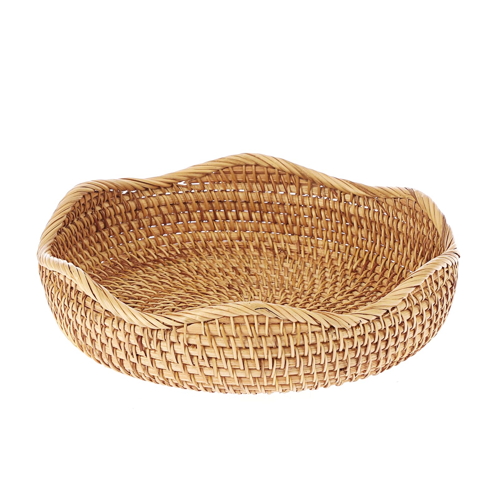 Hipiwe Natural Rattan Tray Wicker Storage Bowls Hand Woven Basket Tray for Bread Fruit Key Round Fruit Baskets for Kitchen Entry