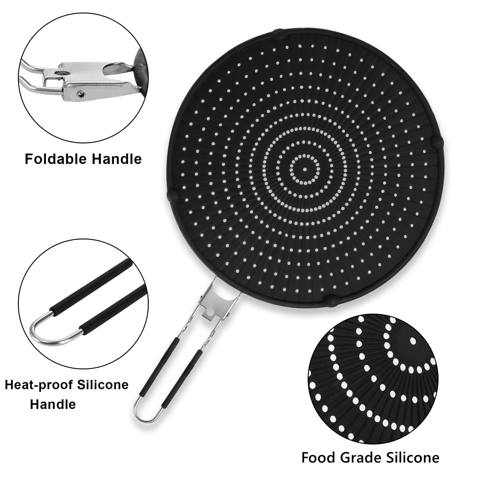 Frcctre 2 Pack Silicone Splatter Screen For Frying Pan, 13'' Versatile Grease Splatter Guard With Foldable Handle, Food Grade He
