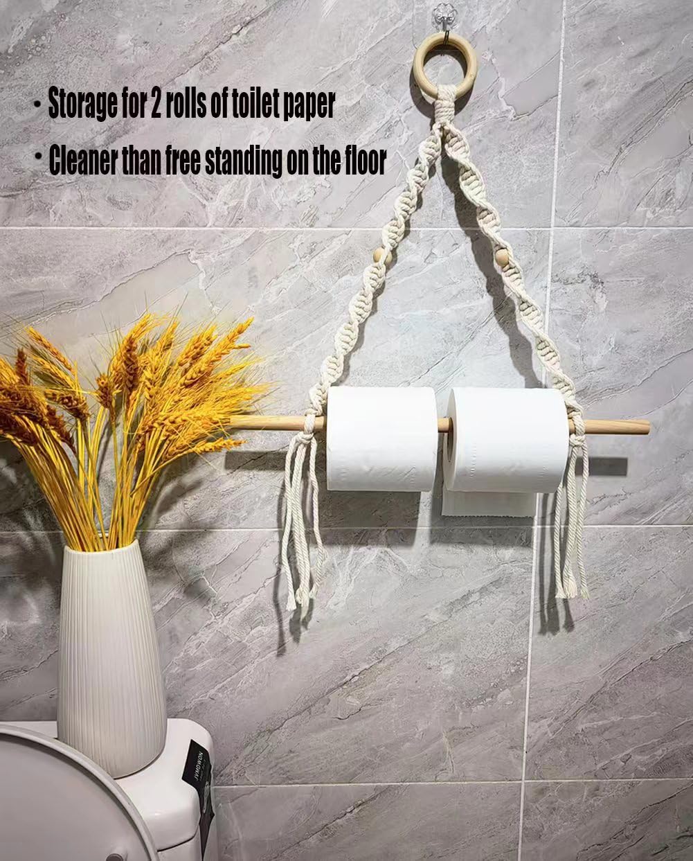Boho Paper Towel Holder - Macrame Paper Towel Hanging For Kitchen Bathroom