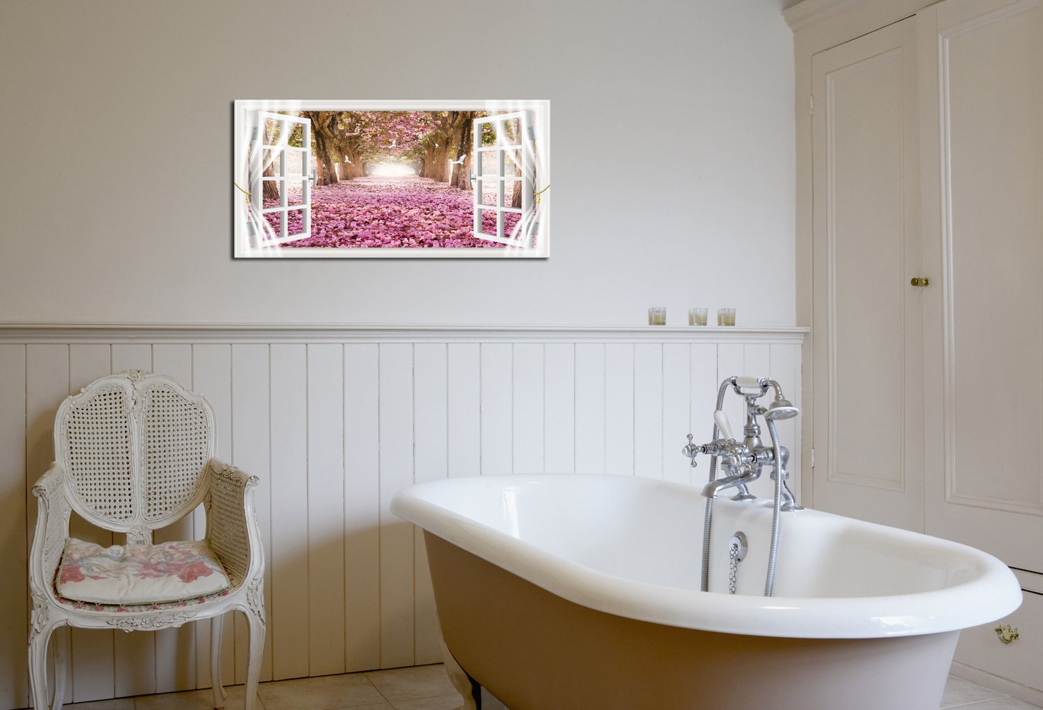 Cao Gen Decor Art-Ah40150 Wall Art Trees And Pink Rose Paintings Printed Pictures Stretched And Framed Canvas Paintings Ready To