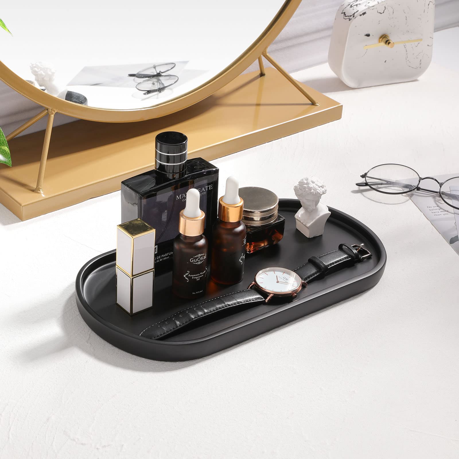 Luxspire Bathroom Vanity Tray, Oval Soap Dispenser Tray Kitchen Counter Trays, Handmade Resin Bathroom Tray For Counter, Toilet