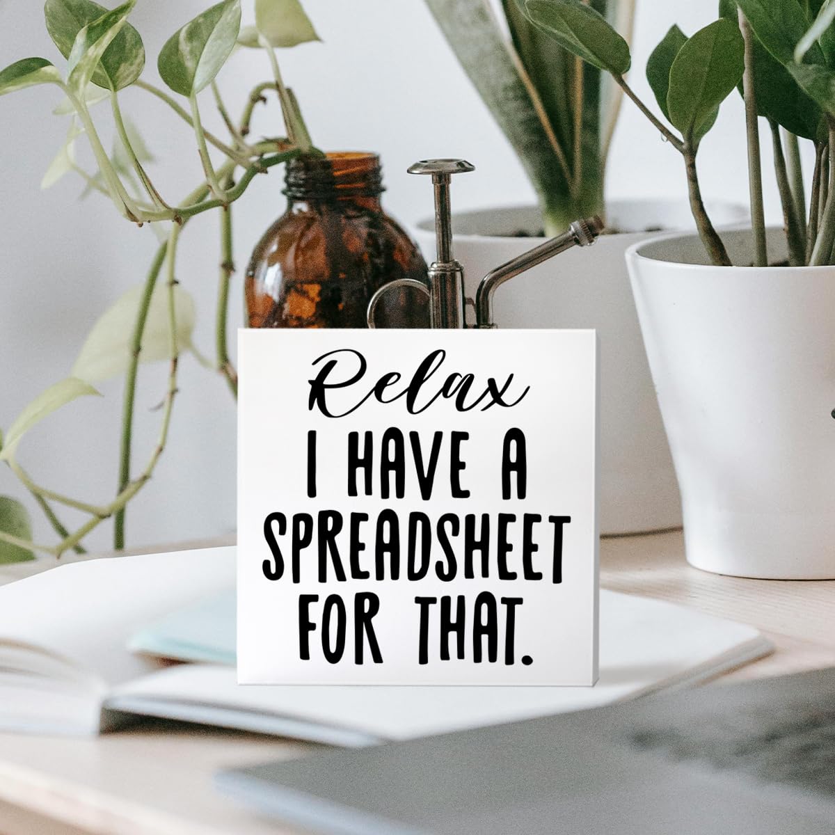 Funny Office Desk Decor Wooden Sign, Funny Office Decoration for Work Women Men, Gifts for Coworker Colleague Accountant Finance