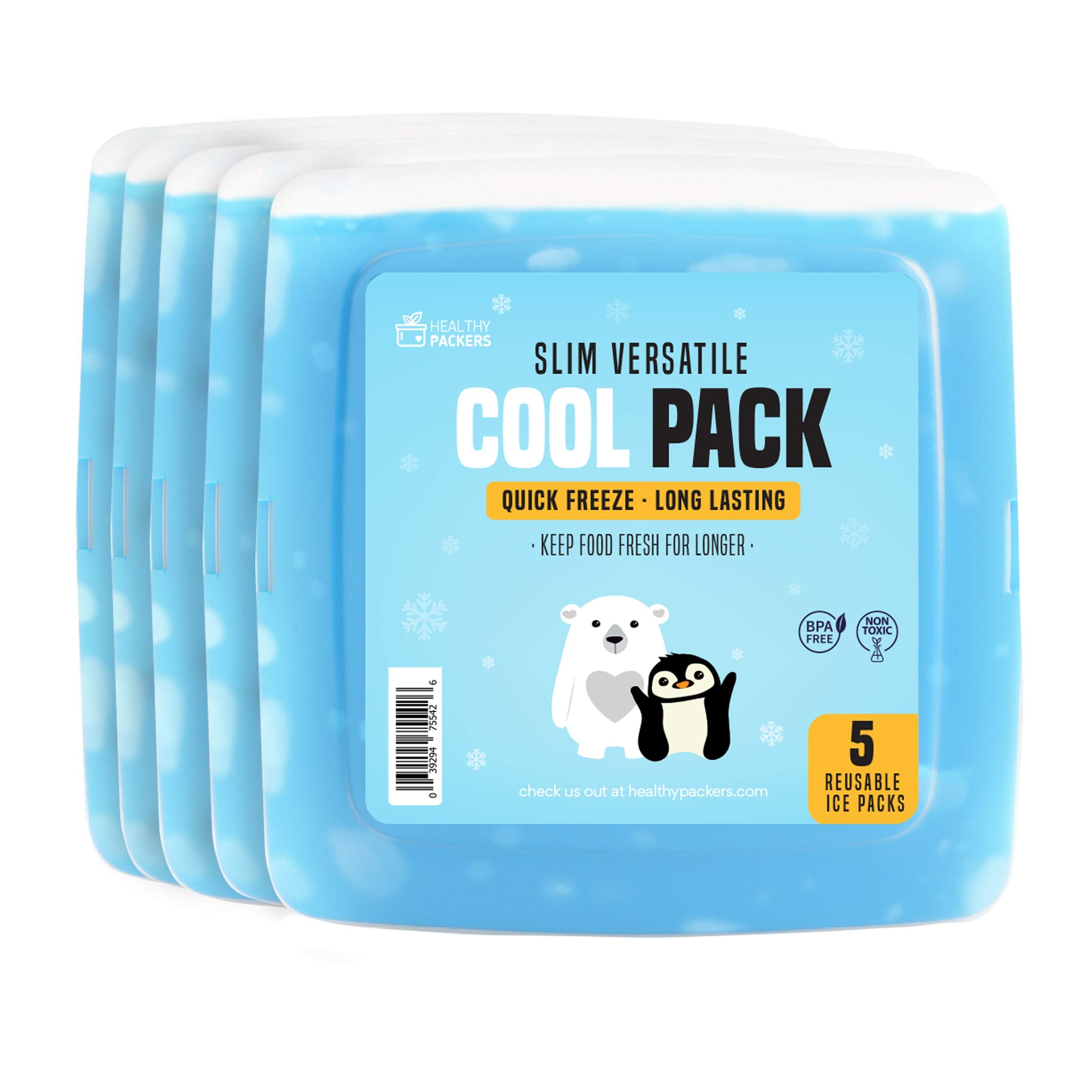 Healthy Packers Ice Pack For Lunch Box - 5 Ice Packs - Original Slim & Long-Lasting Freezer Packs For Your Lunch Or Cooler Bag