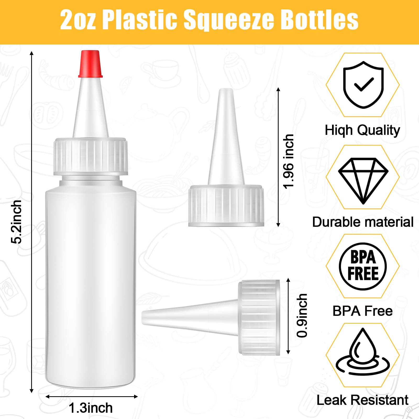 80 Pcs 2 Oz Plastic Small Condiment Squeeze Bottles With Red Tip Caps Squirt Refillable Round Mini Squeeze Bottle For Glues Pain
