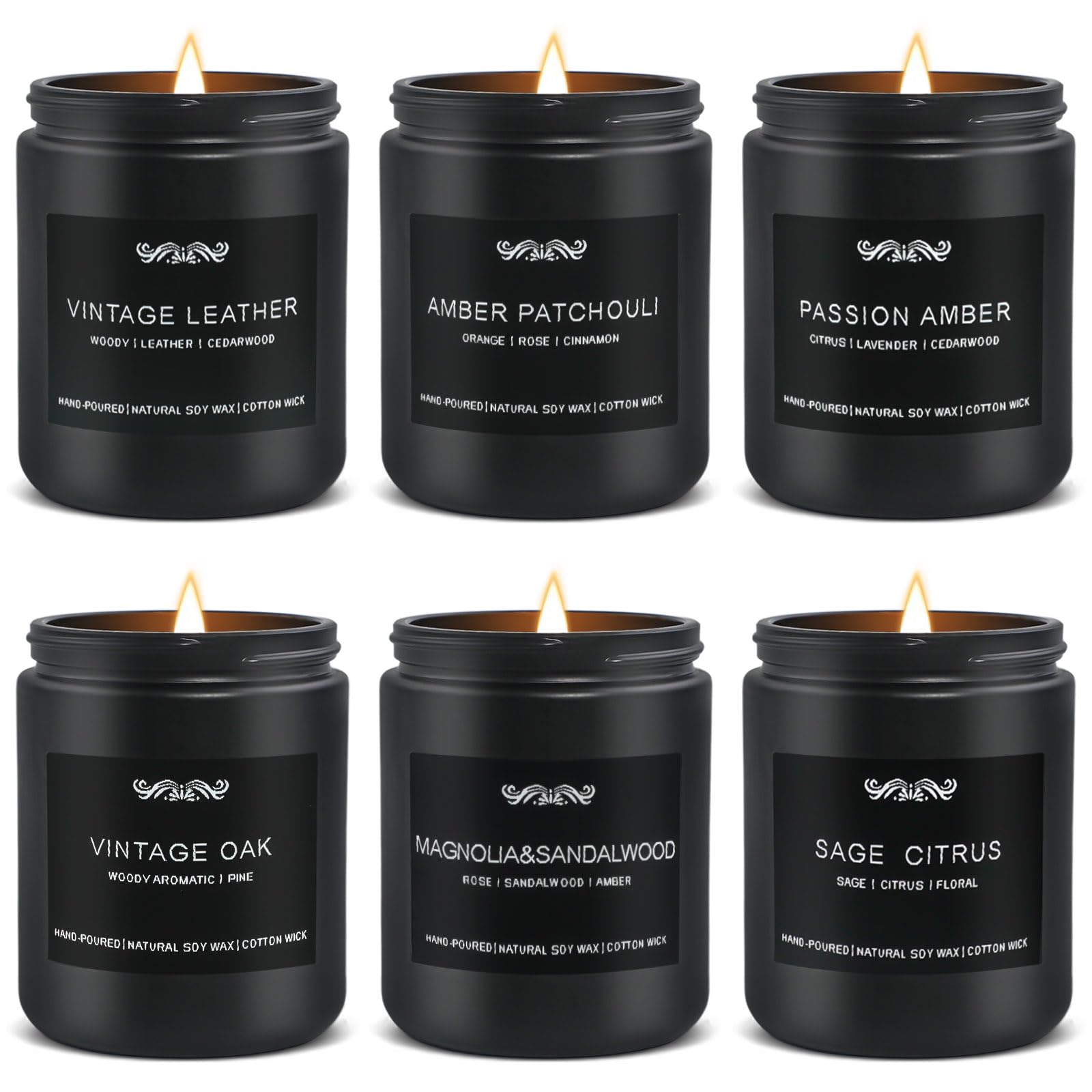 6 Pack Candles for Home Scented Aromatherapy Candles Gifts Set for Men, Men Candle Set, 42 oz 300 Hour Long Lasting Candles, Val