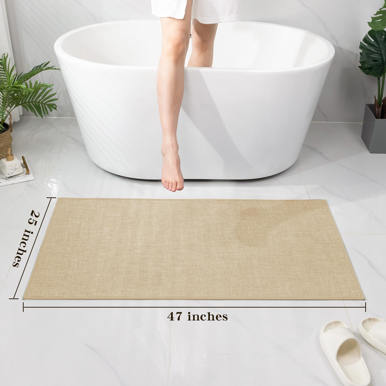 Chakme Bathroom Rugs Mat 47X25, Ultra Thin Non Slip Bath Mat Large Quick Dry Absorbent Bath Mat For Bathroom Floor, (Light Beige