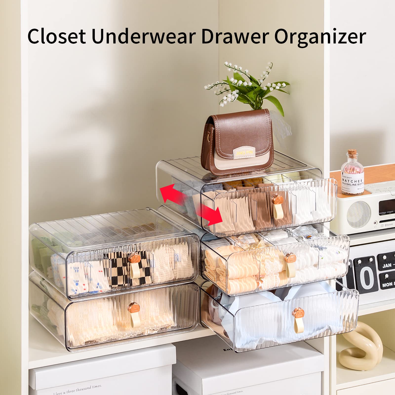 MSHOMELY Underwear Organizer, Socks Bra Underwear Drawer Organizer Dividers for Closet, 24 Cell Stackable Dresser Closet Organiz