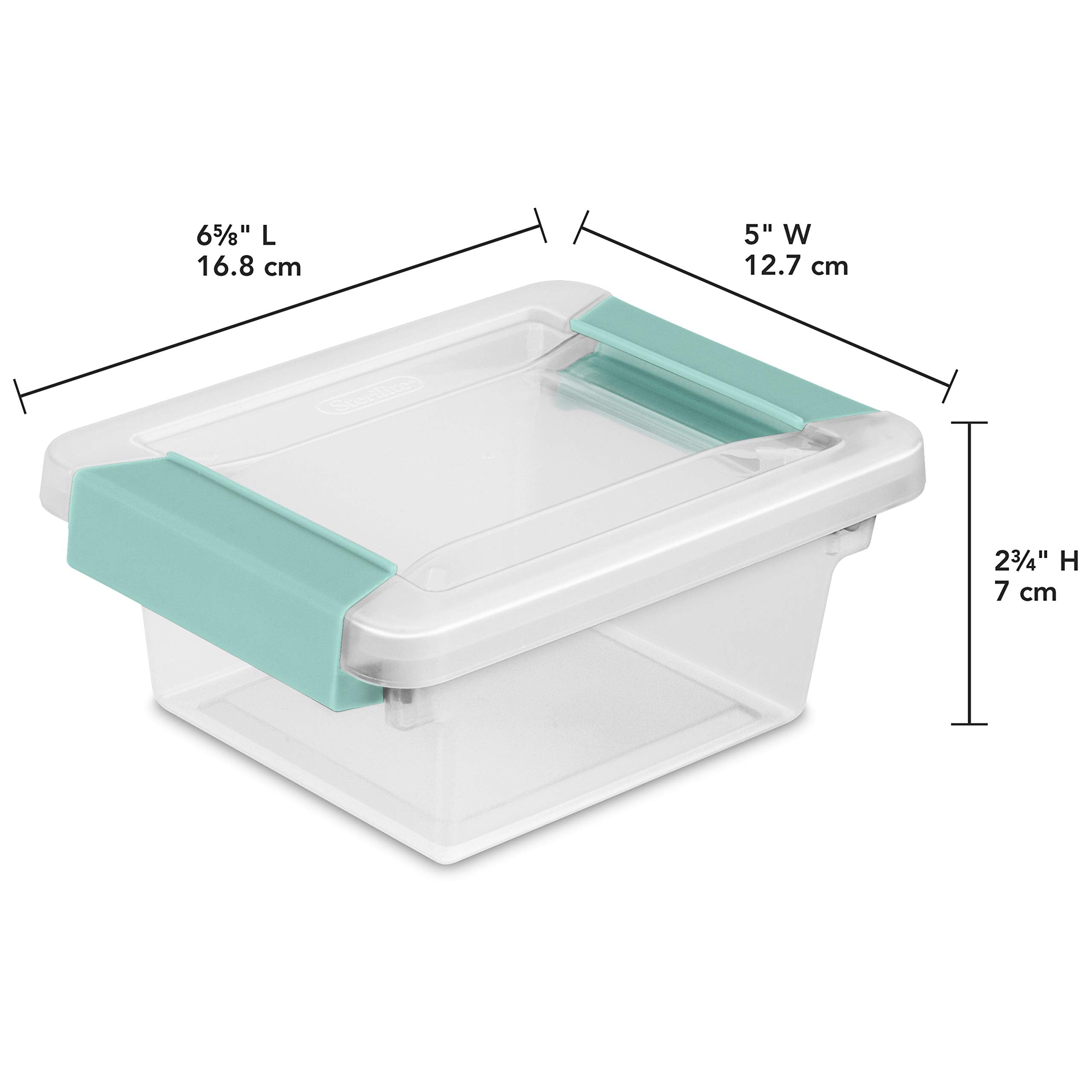 Sterilite Mini Clip Box, Stackable Small Storage Bin With Latching Lid, Plastic Container To Organize Office, Crafts, Clear Base