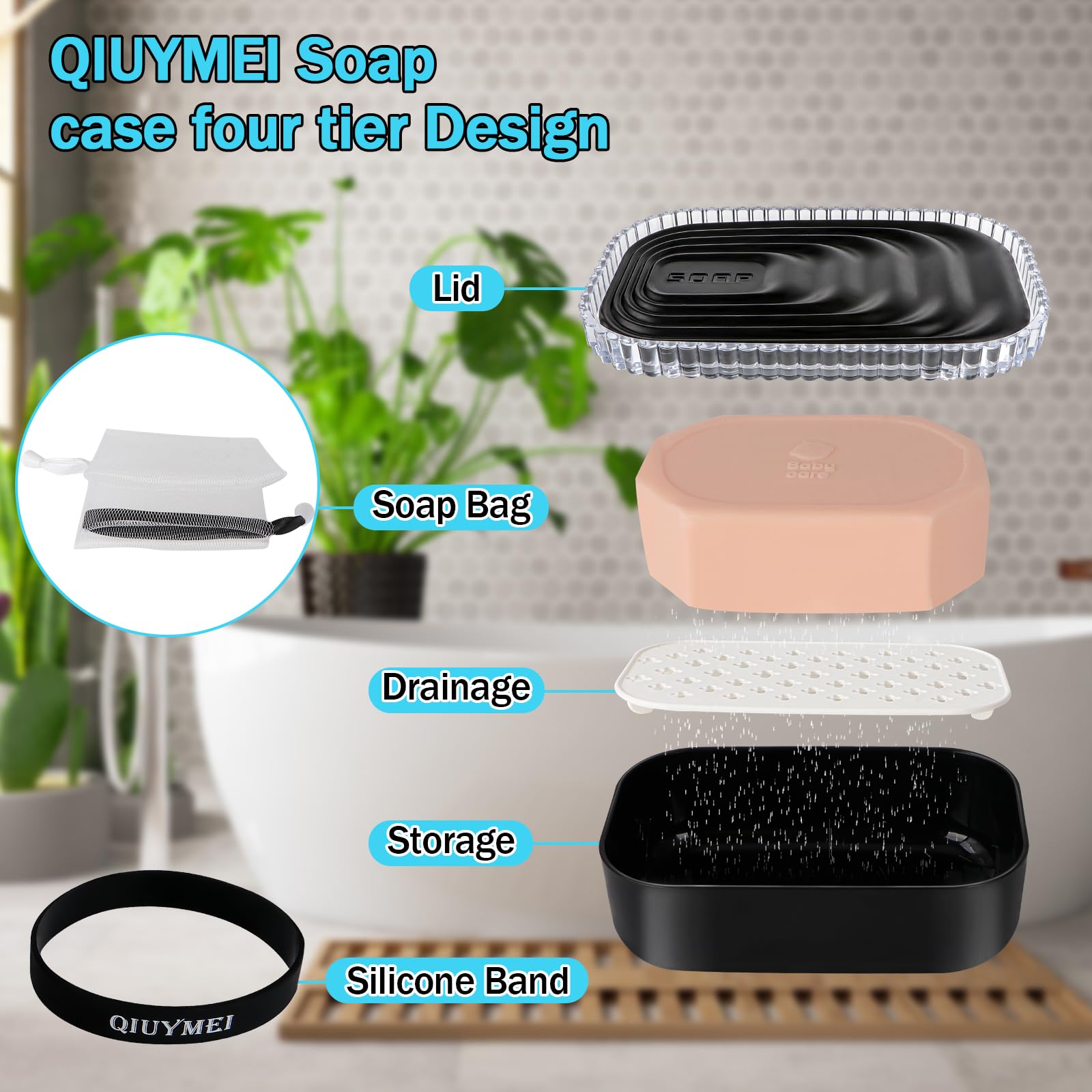 Qiuymei Soap Holder, Travel Soap Container With Removable Draining Layer & Soap Bag,Travel Size Toiletries,Portable Bar Soap Hol