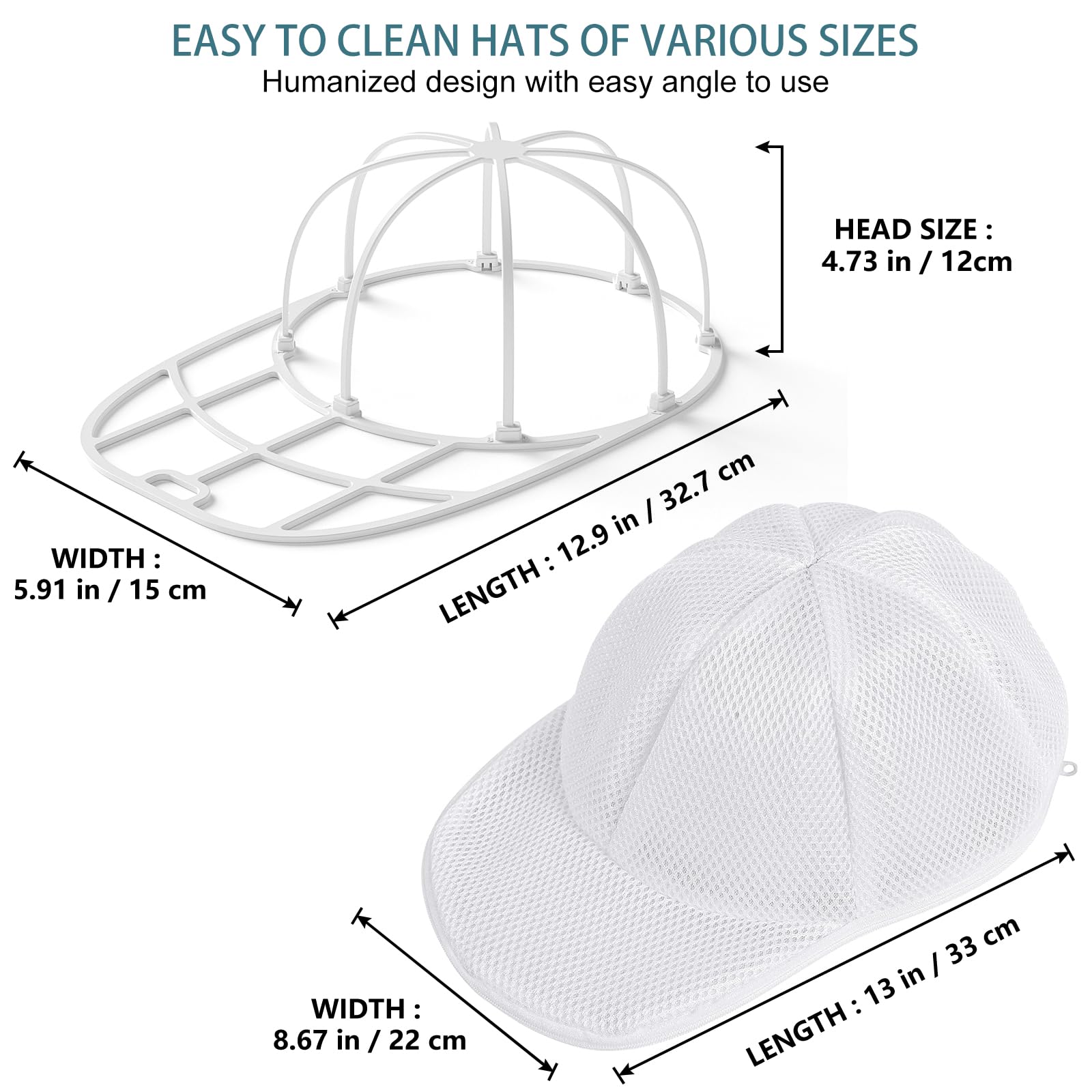 Eiito Hat Washer for Washing Machine, Plastic Cleaner for Baseball Caps, 1Pack White with Mesh, Model hatwash23