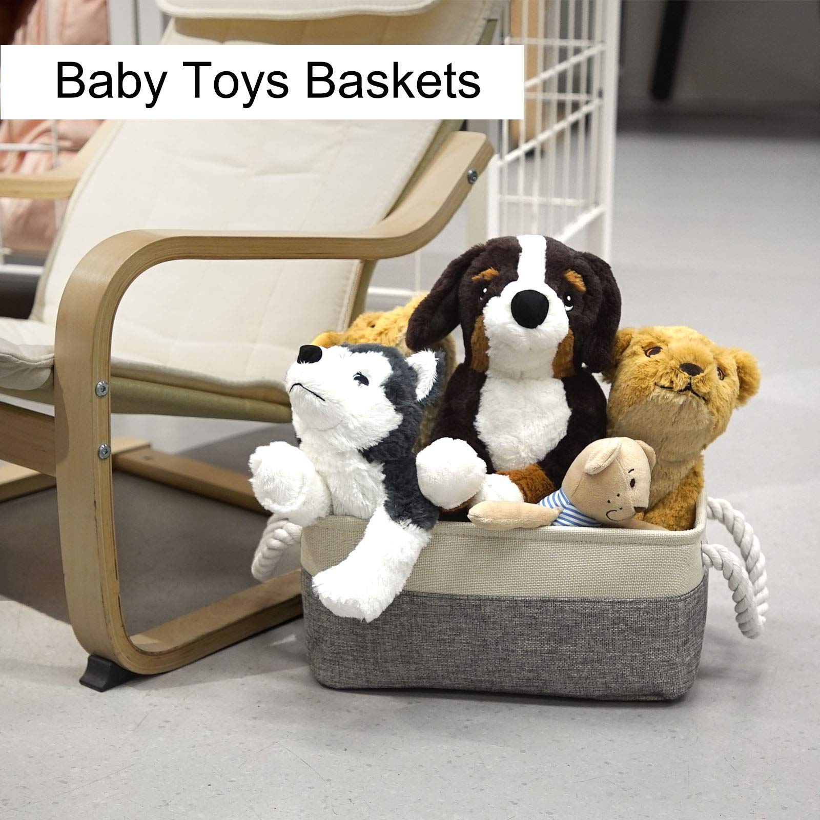 HNZIGE Fabric Storage Baskets for Organizing(6 Pack) Small Baskets for Shelves  Laundry  Nursery  Closets  Decorative Baskets for Gifts Empty (White&Gray  11.8 '' x 7.8 '' x 5.1 '')