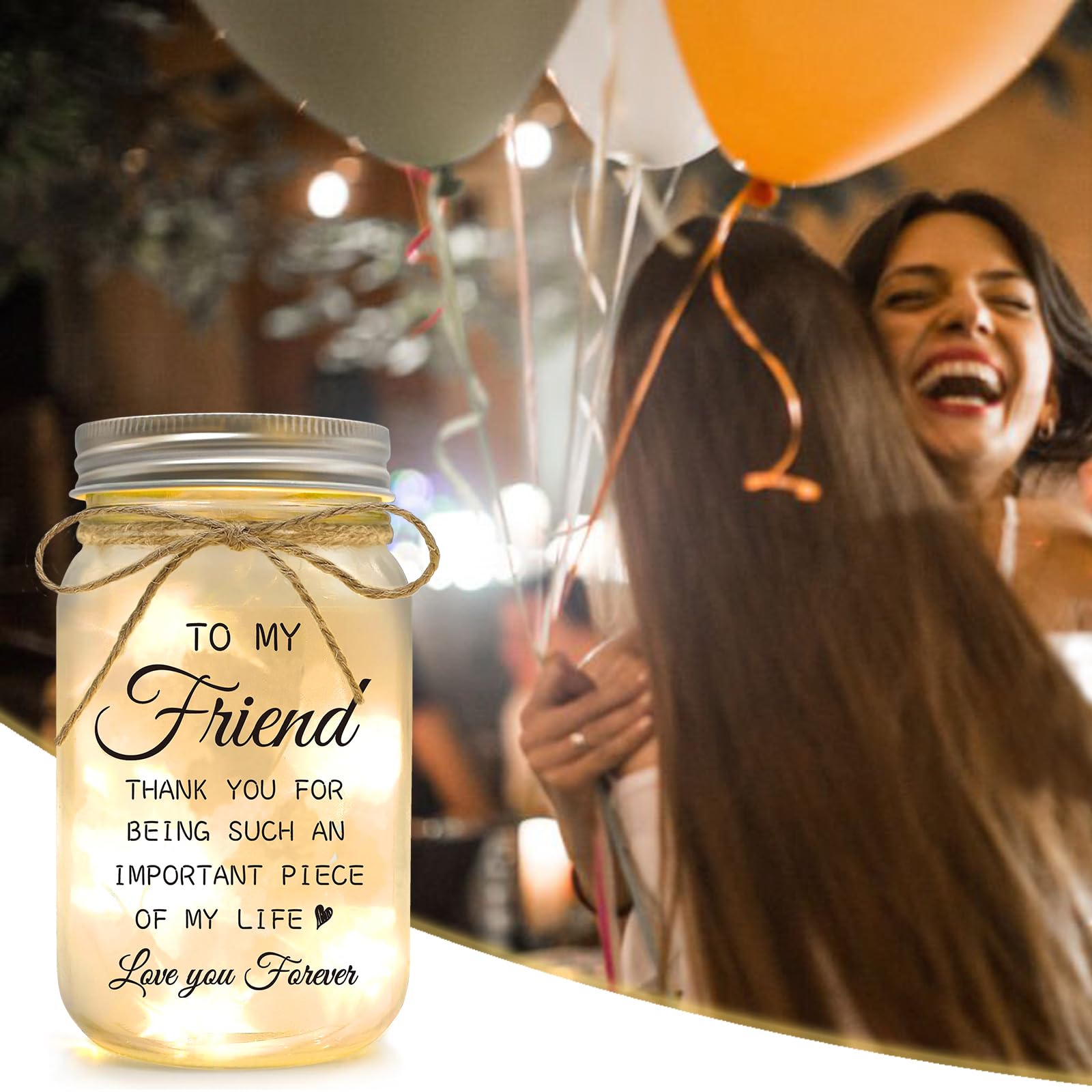 YOISTREVISK Friendship Gifts for Women, Mason Jar Night Lights for Friend, Gifts for Friends Best Friend Birthday Gifts, Thankgi