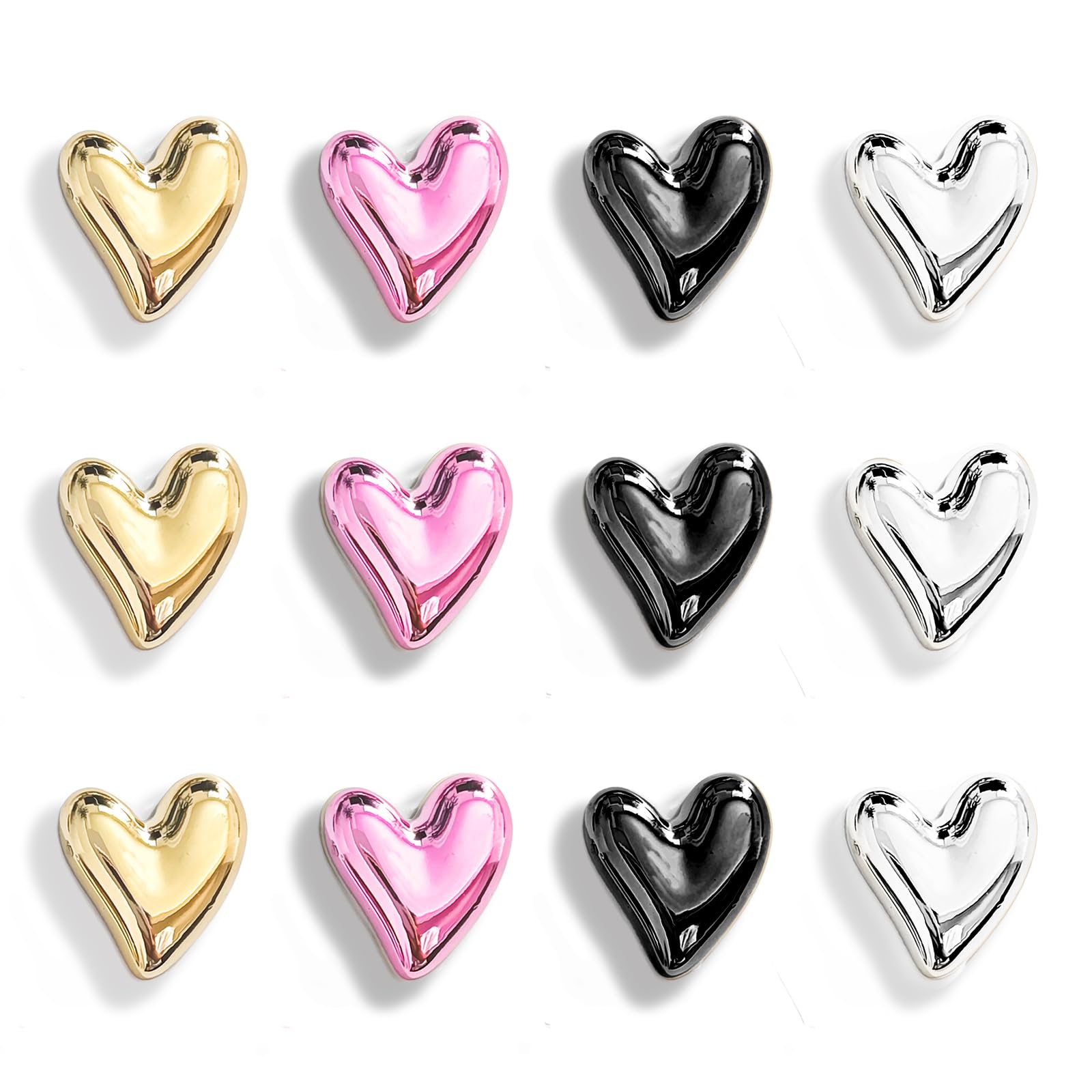 Janvelle 12PCS Gold Fridge Magnets Cute Heart Magnet for Refrigerator Small Black Pink Gradient Colorful Decorative Magnetic for