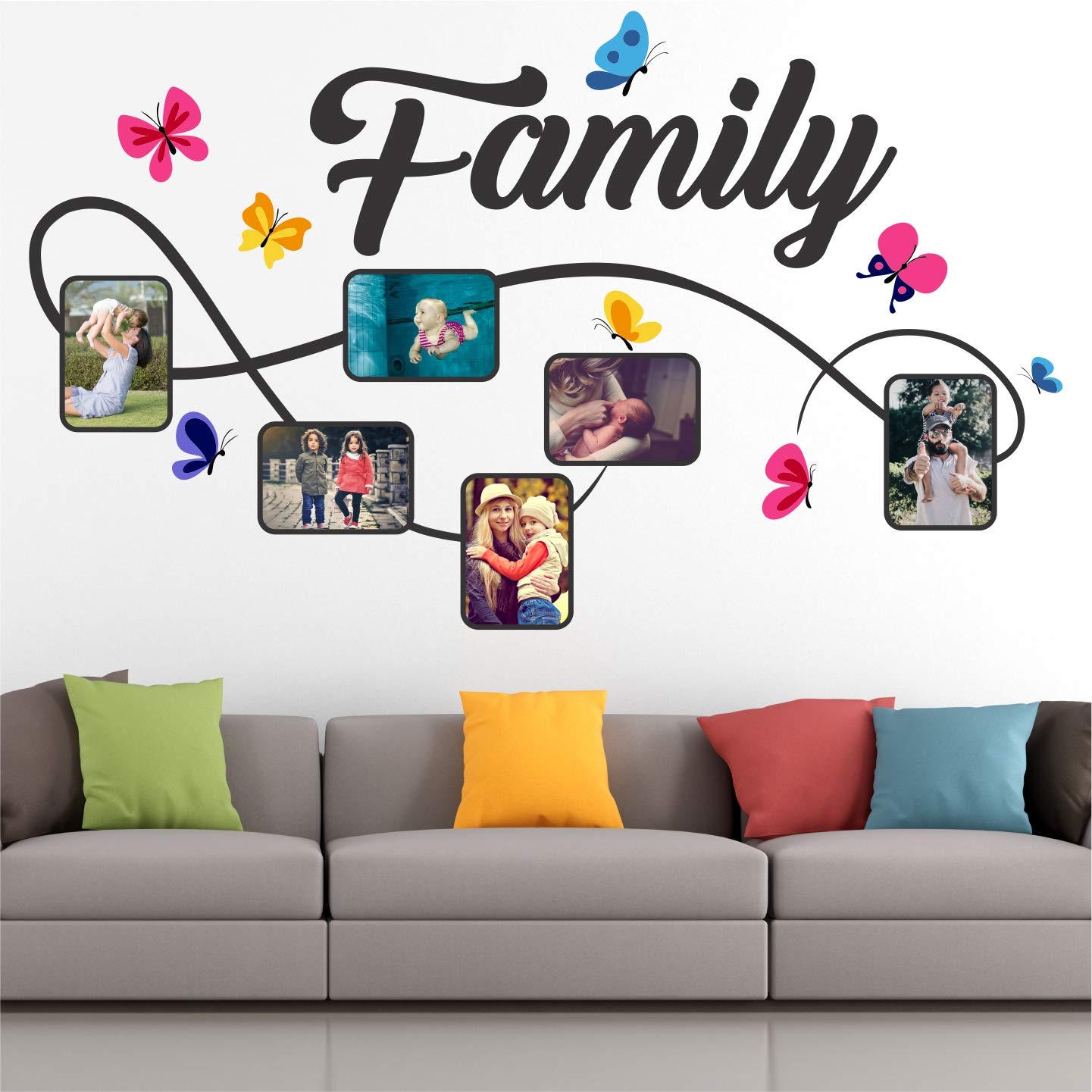 Stickme 'Family - Photo - Frames - Butterfly - Creative - Colorful - Wall Sticker' -Sm696 (Pvc Vinyl - 120Cm X 70 Cm)