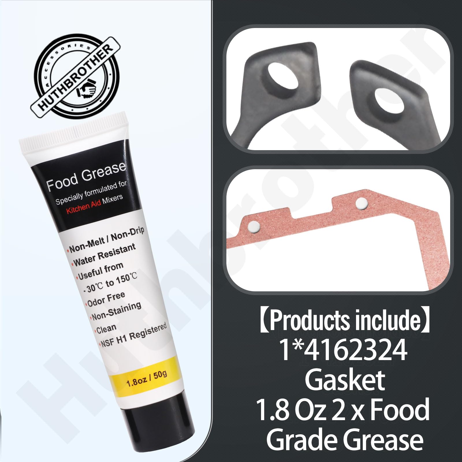 4162324 Kitchen Mixer Transmission Case Gasket  for KitchenAid Mixers K45  K5  KSM90  KSM150  With 1.8 Oz 2 x Food Grade Grease - NSF-H1 Accredited.