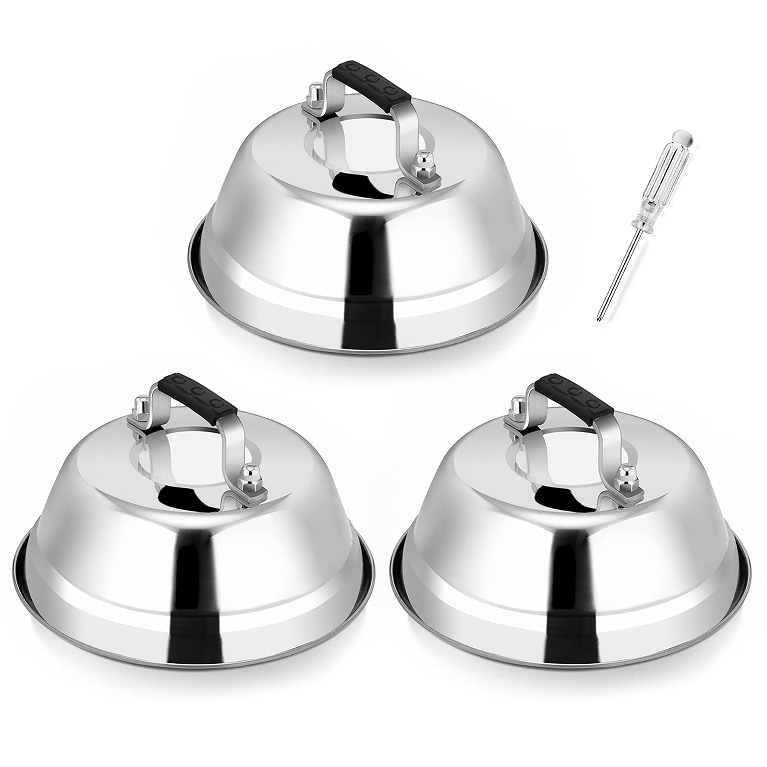 Leonyo 3 Pcs 6.5 Inch Heavy Duty Cheese Melting Dome - Stainless Steel Round Basting Steam Cover For Grilling Flat Top Cast Iron