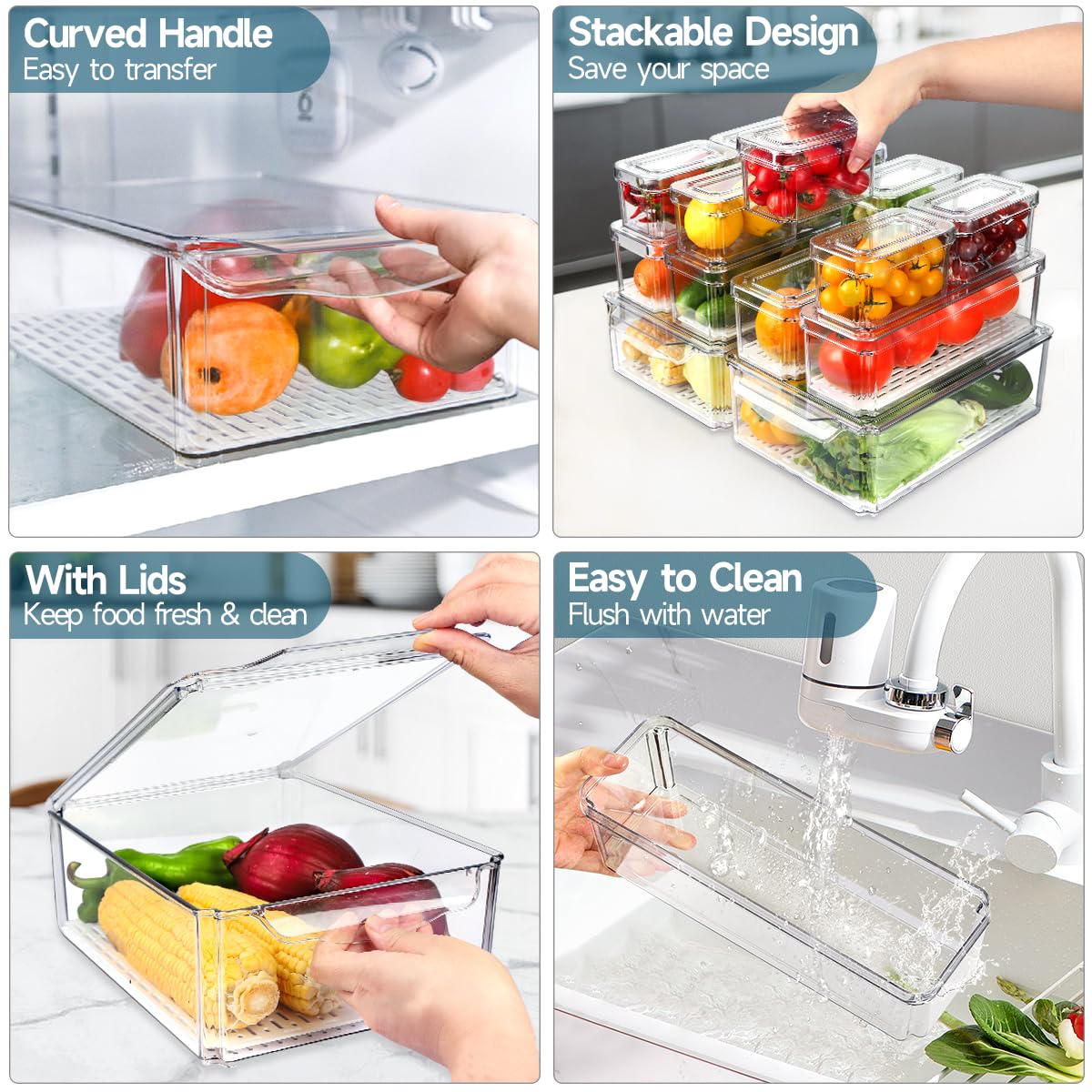 Nisilin 14 Pack Fridge Organizers And Storage - Refrigerator Organizer Bins With Lids, Bpa-Free Fridge Organization, Fruit Stora