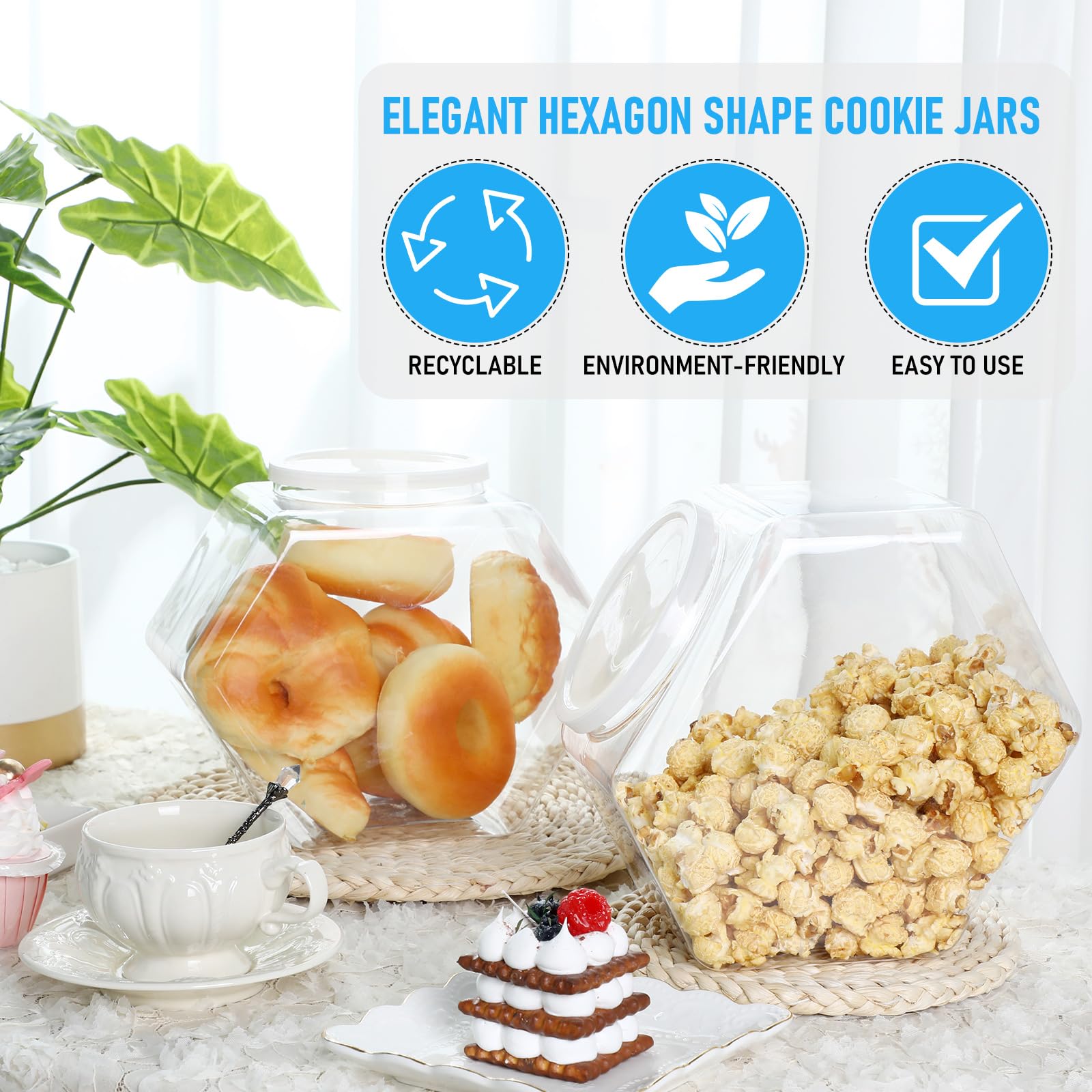 Uiifan 1 Piece Hexagonal Plastic Candy Jar With Lid Cookie Jar Clear Hexagonal Candy Containers For Snacks, Cookies, Dog Food, C